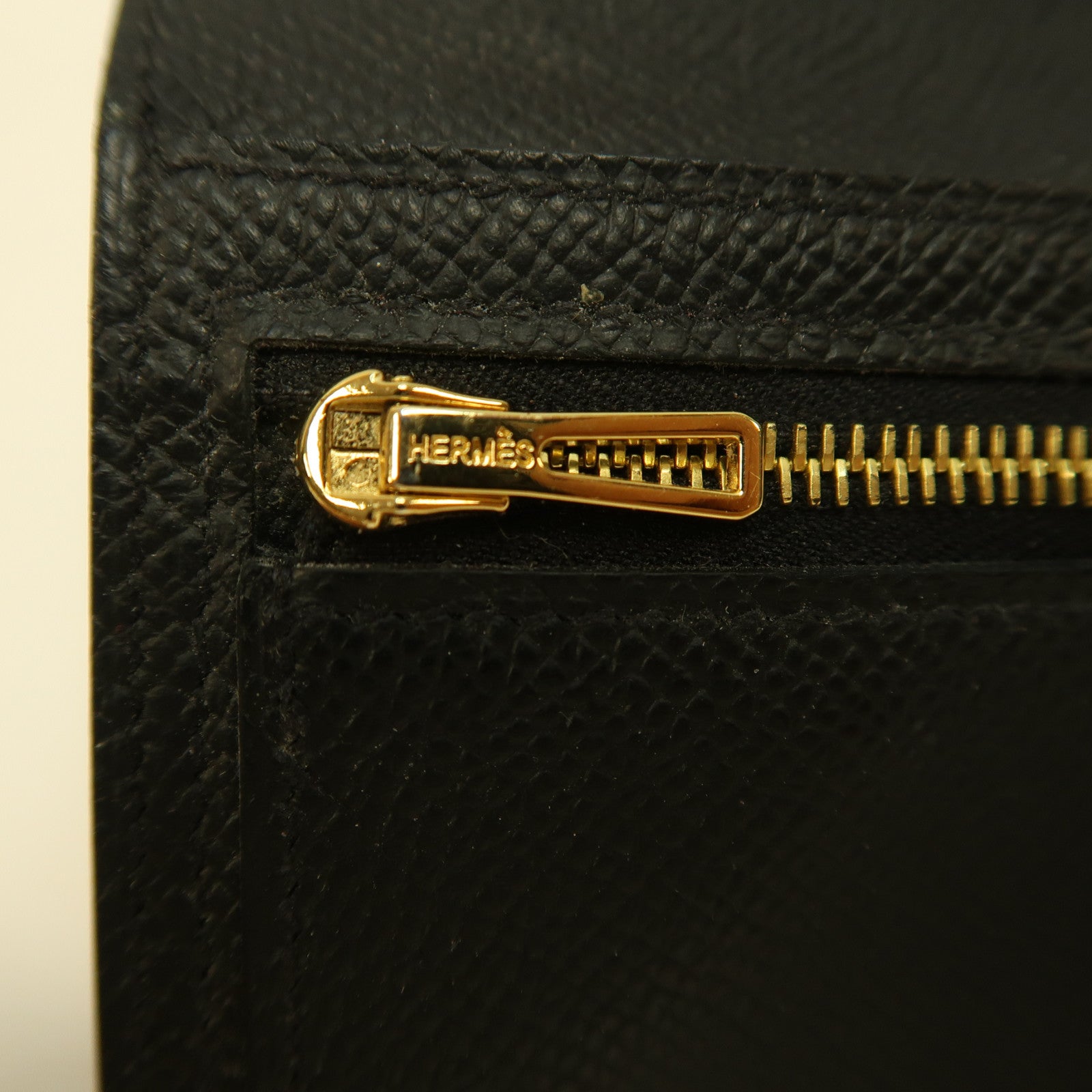 HERMES Epsom皮革Bearn Compact Wallet金扣錢包黑色