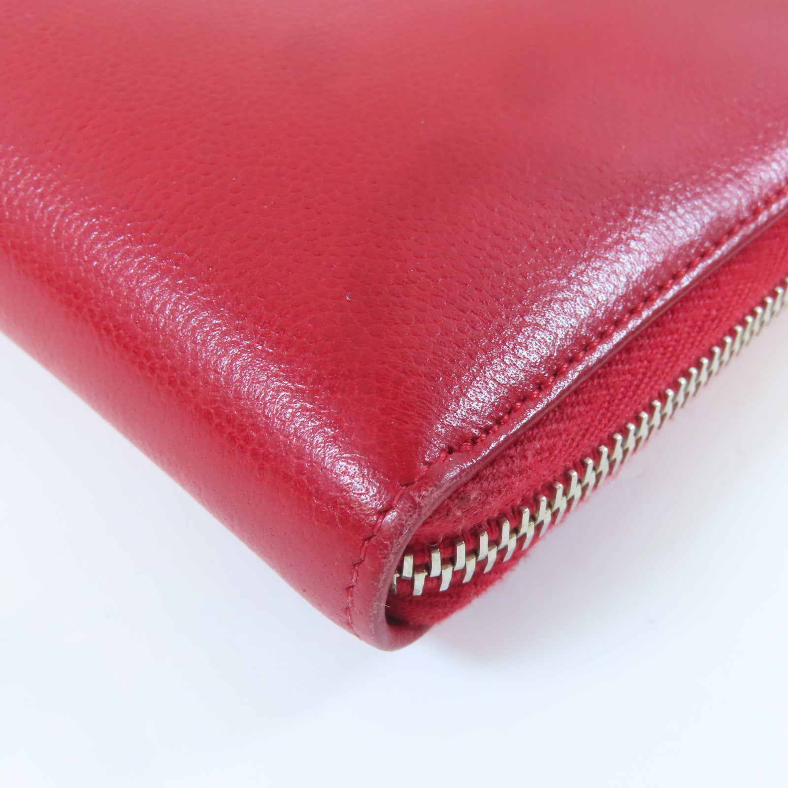 CHANEL 牛皮皮革Long Wallet銀扣長錢包紅色