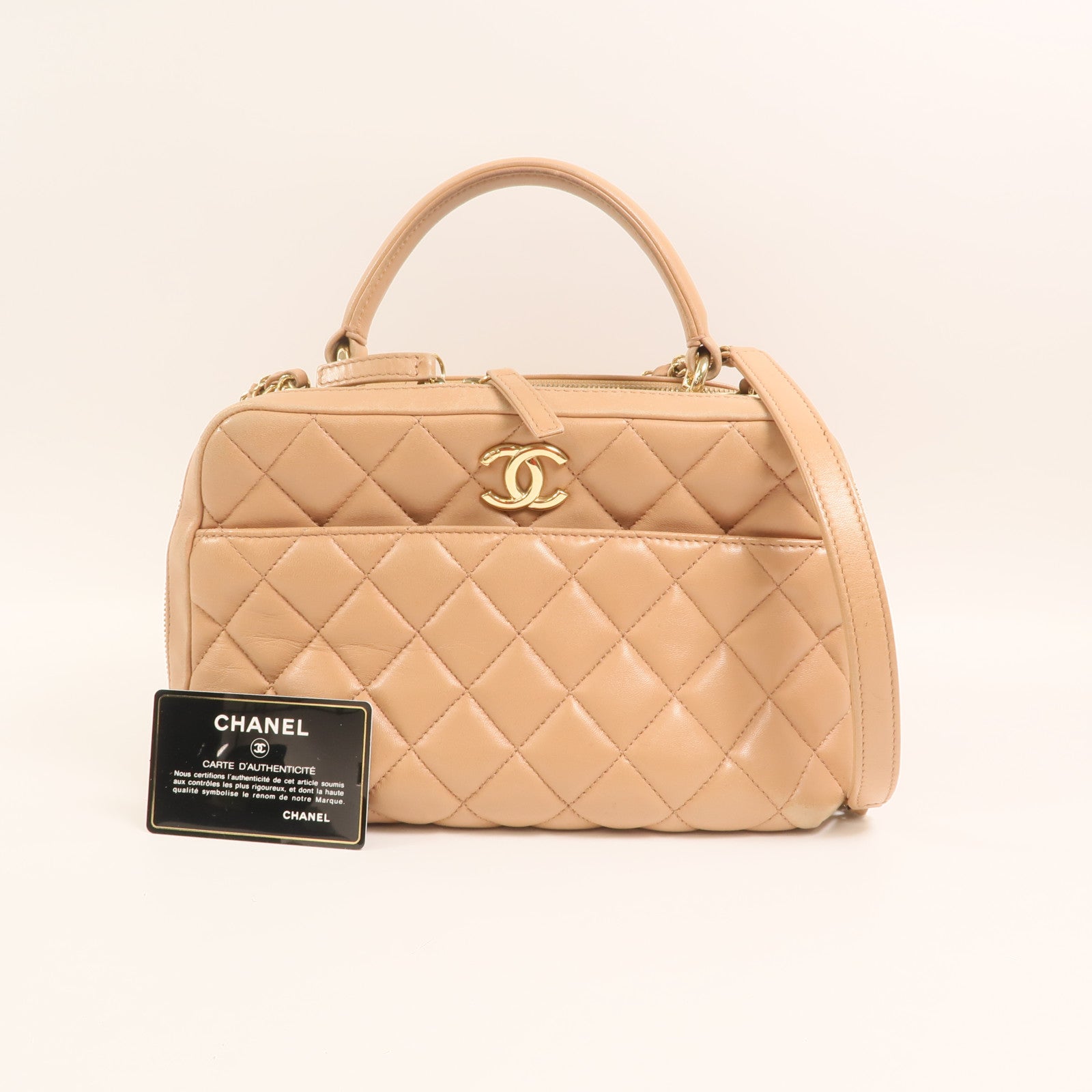 CHANEL 羊皮皮革Trendy CC Bowling金扣鏈帶手挽肩背兩用袋