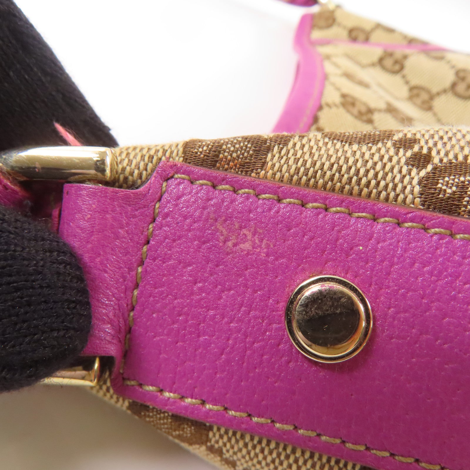 GUCCI 帆布Abbey Hand Bag金扣手挽袋棕色/紫色
