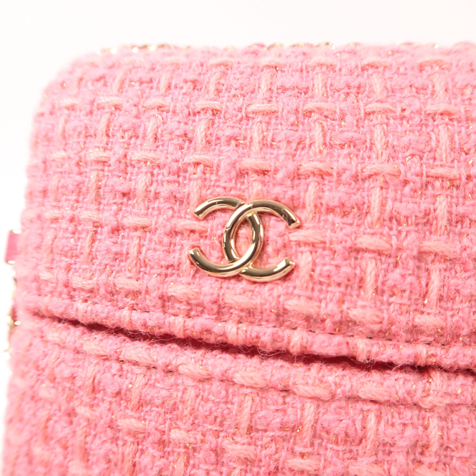 CHANEL 斜紋軟呢Phone Bag金扣鏈帶肩背袋