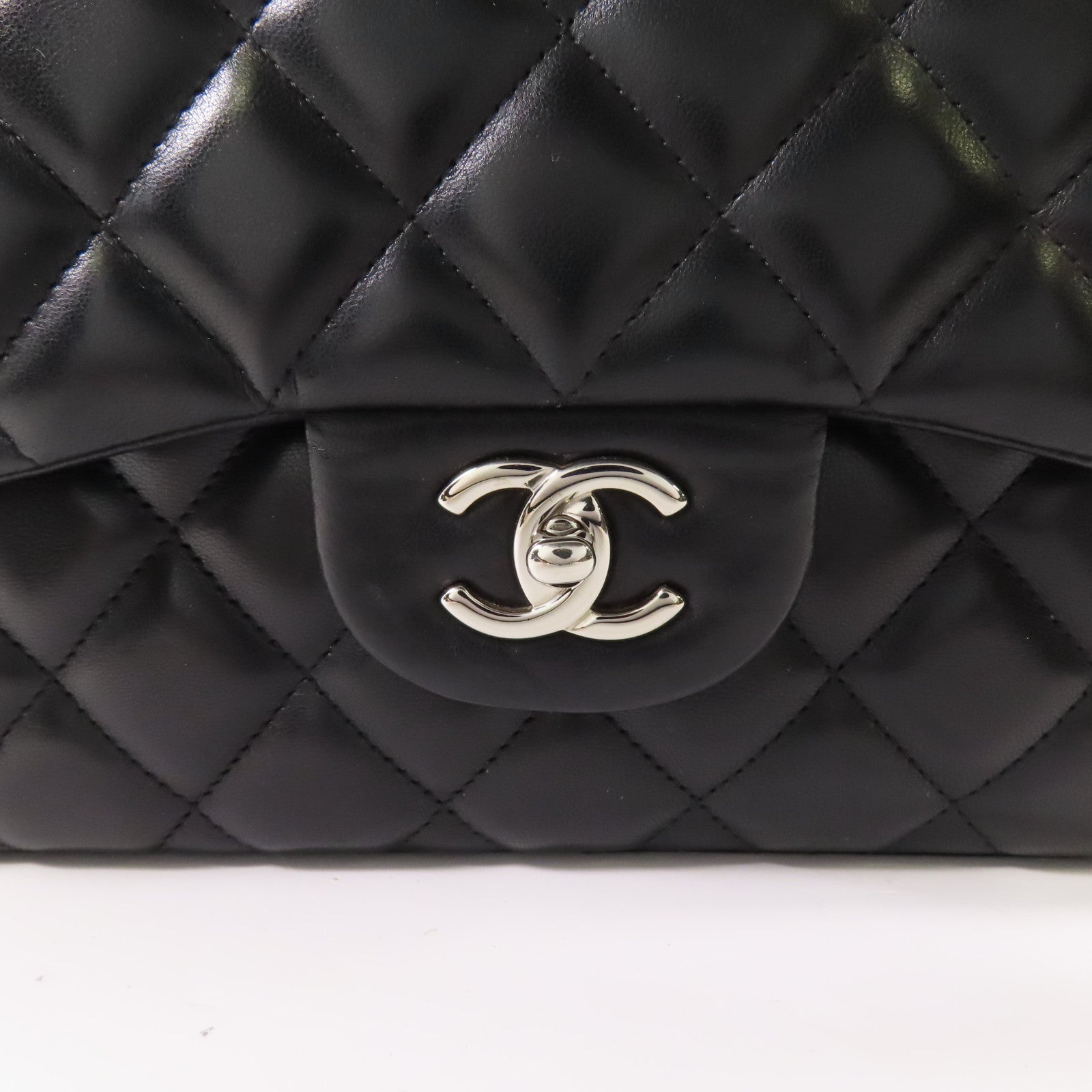 CHANEL 羊皮皮革Large Classic銀扣鏈帶肩背袋