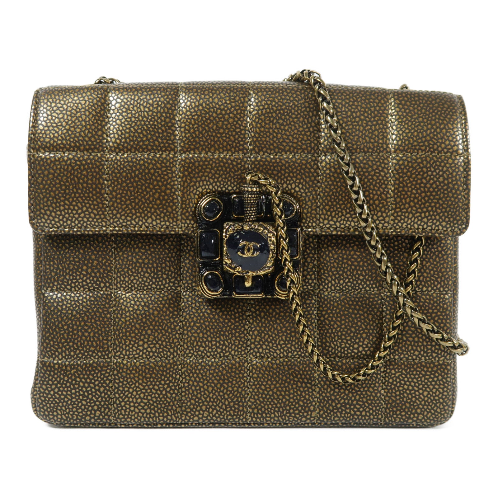 CHANEL 皮革Square Quited Paris Byzance金扣鏈帶肩背袋