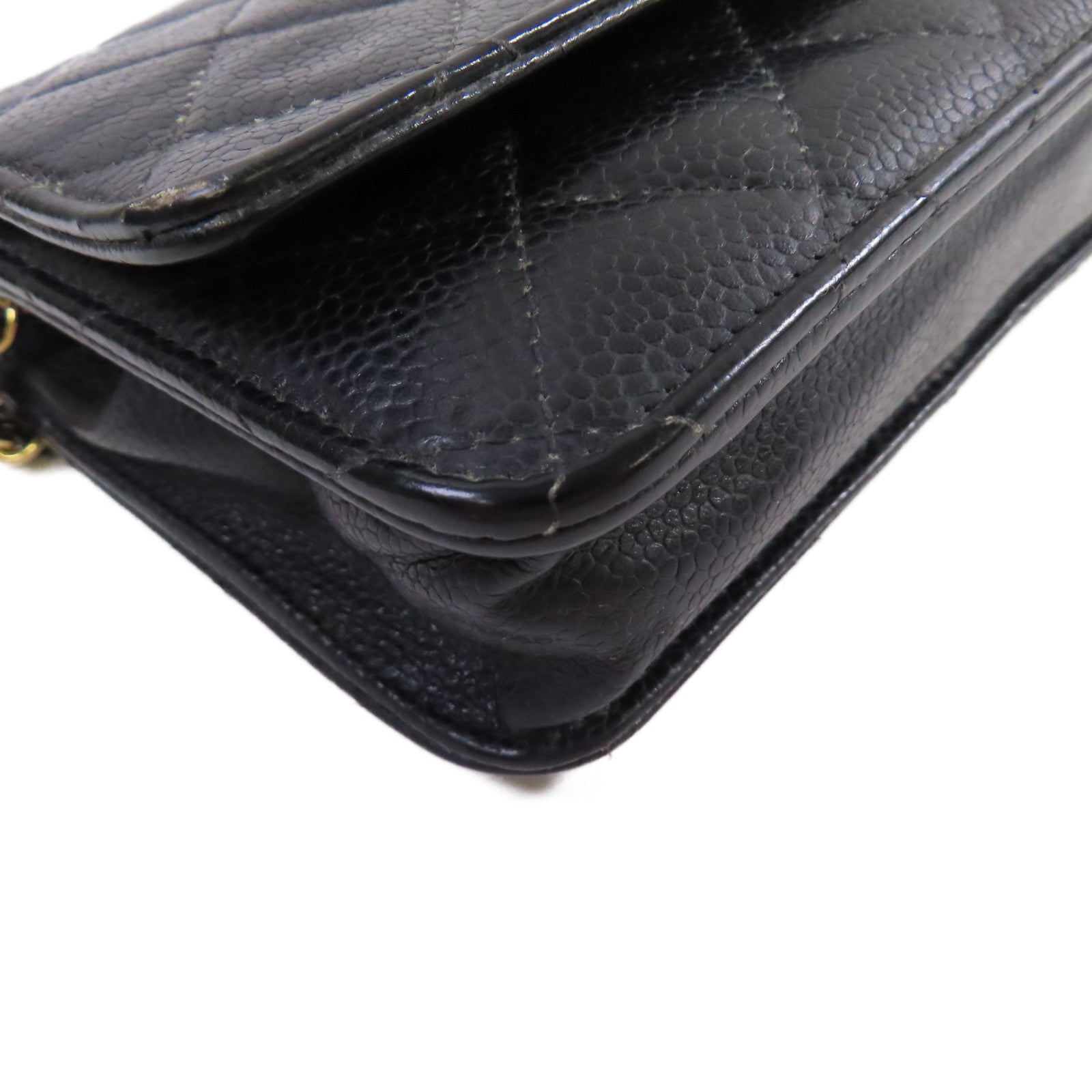 CHANEL 【激減優惠】菱格Caviar皮革WOC Wallet On Chain Shoulder Bag金扣鏈帶肩背袋黑色