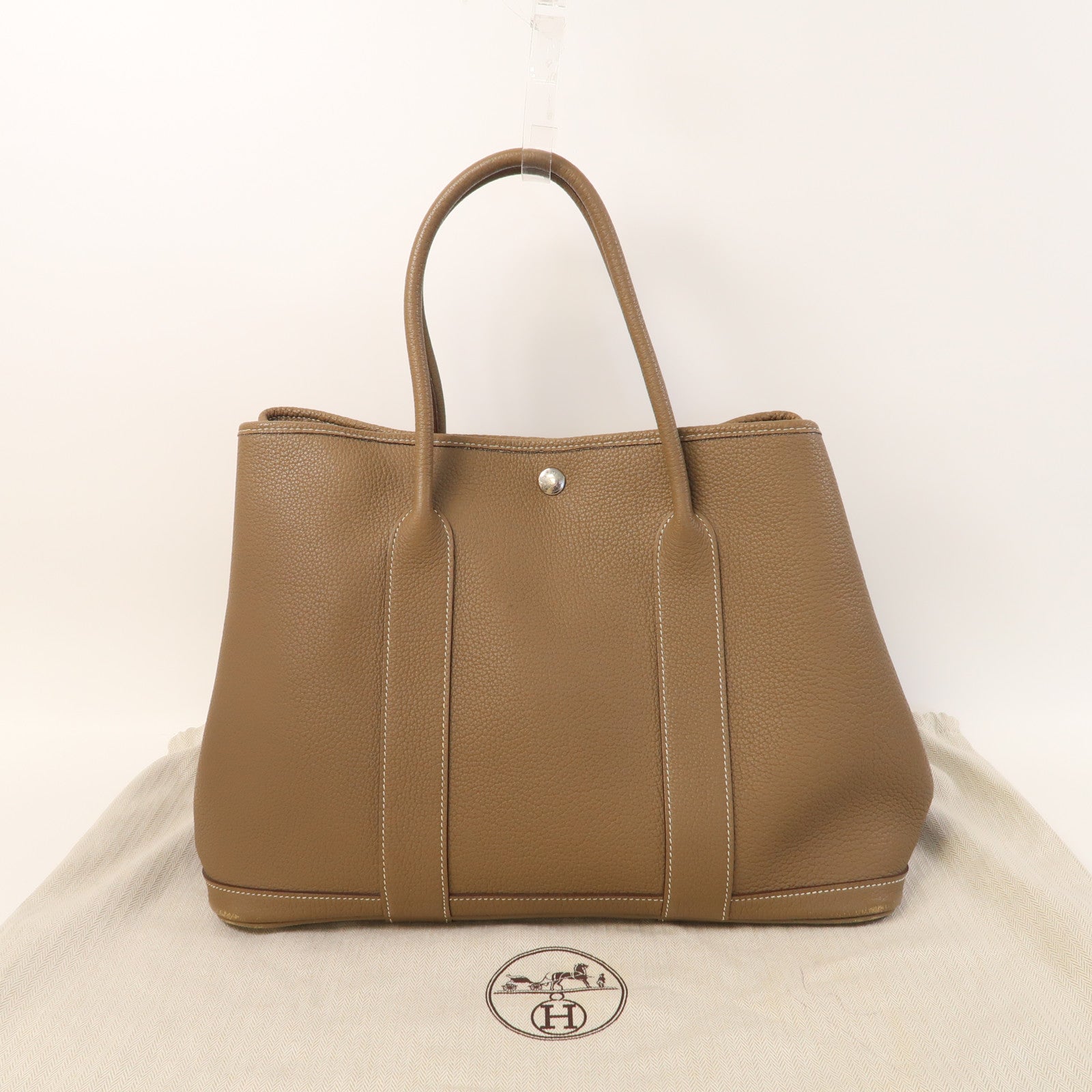 HERMES 【激減優惠】Clemence皮革GardenParty PM銀扣手挽袋大象灰色