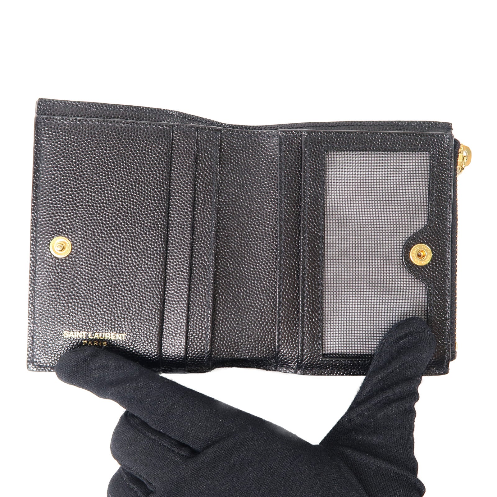 SAINT LAURENT 牛皮皮革Wallet金扣錢包黑色