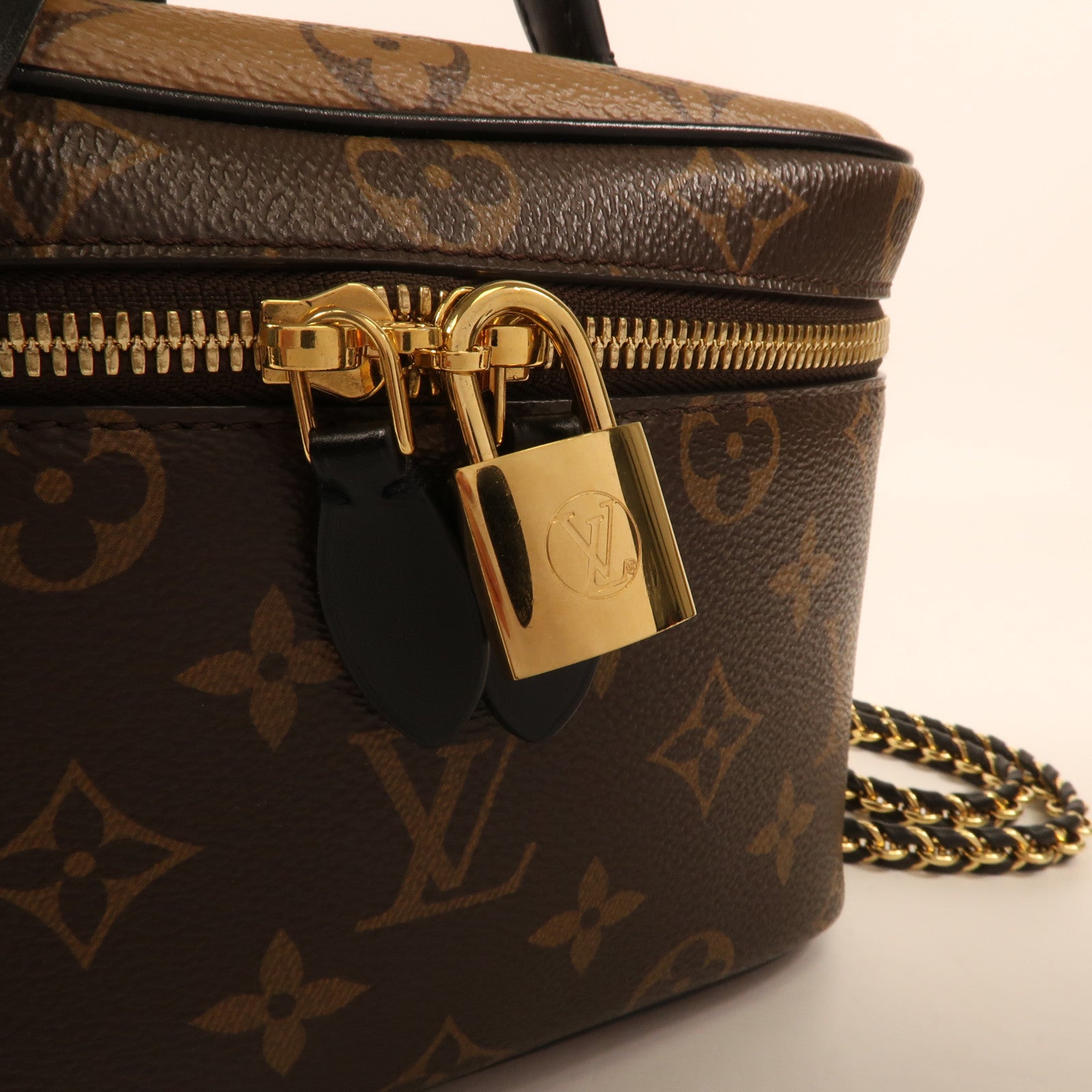 LOUIS VUITTON Monogram Reverse Vanity PM金扣手挽肩背兩用袋棕色