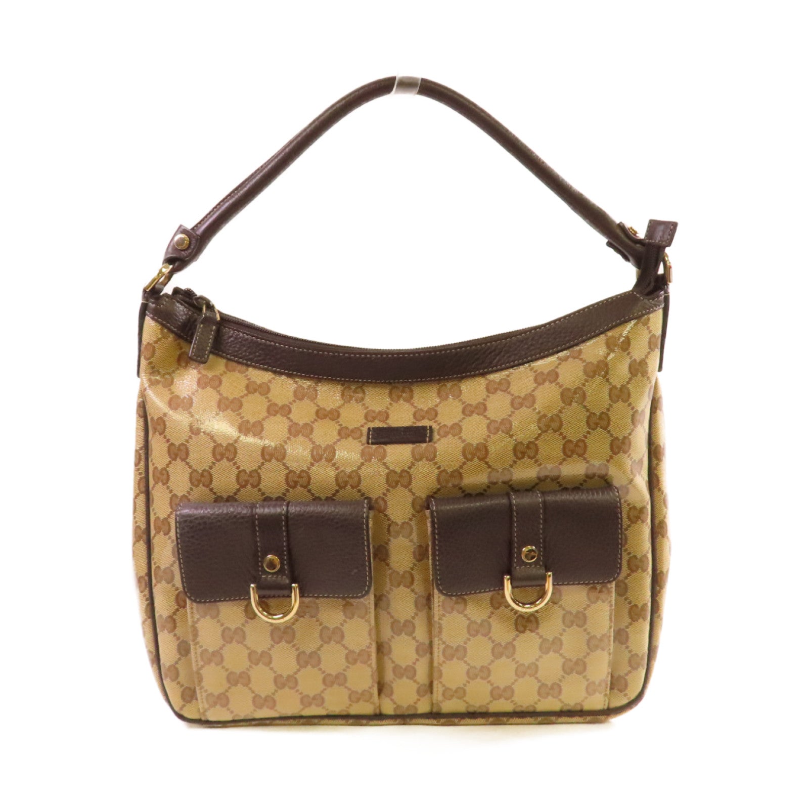 GUCCI 【激減優惠】塗層帆布Abbey Pocket Hobo金扣肩背袋啡色