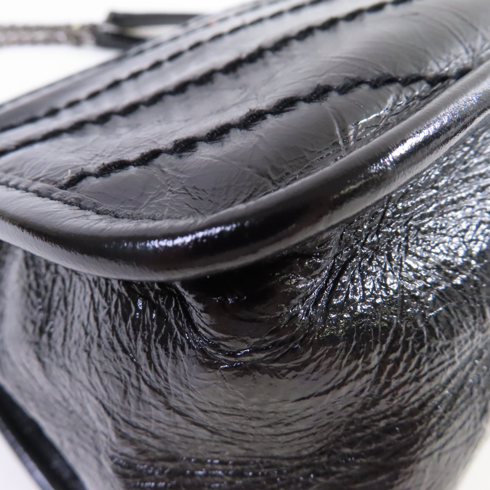 SAINT LAURENT 斜紋皮革Niki Baby Chain Shoulder Bag銀扣鏈帶肩背袋黑色