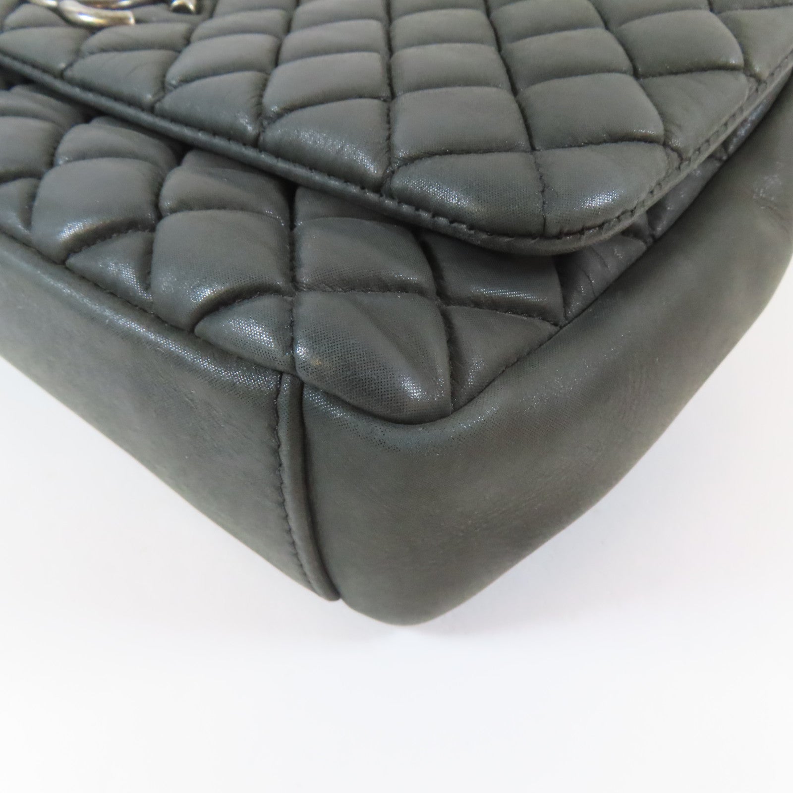 CHANEL 【激減優惠】菱格牛皮皮革Chain Shoulder Bag銀扣鏈帶肩背袋灰色