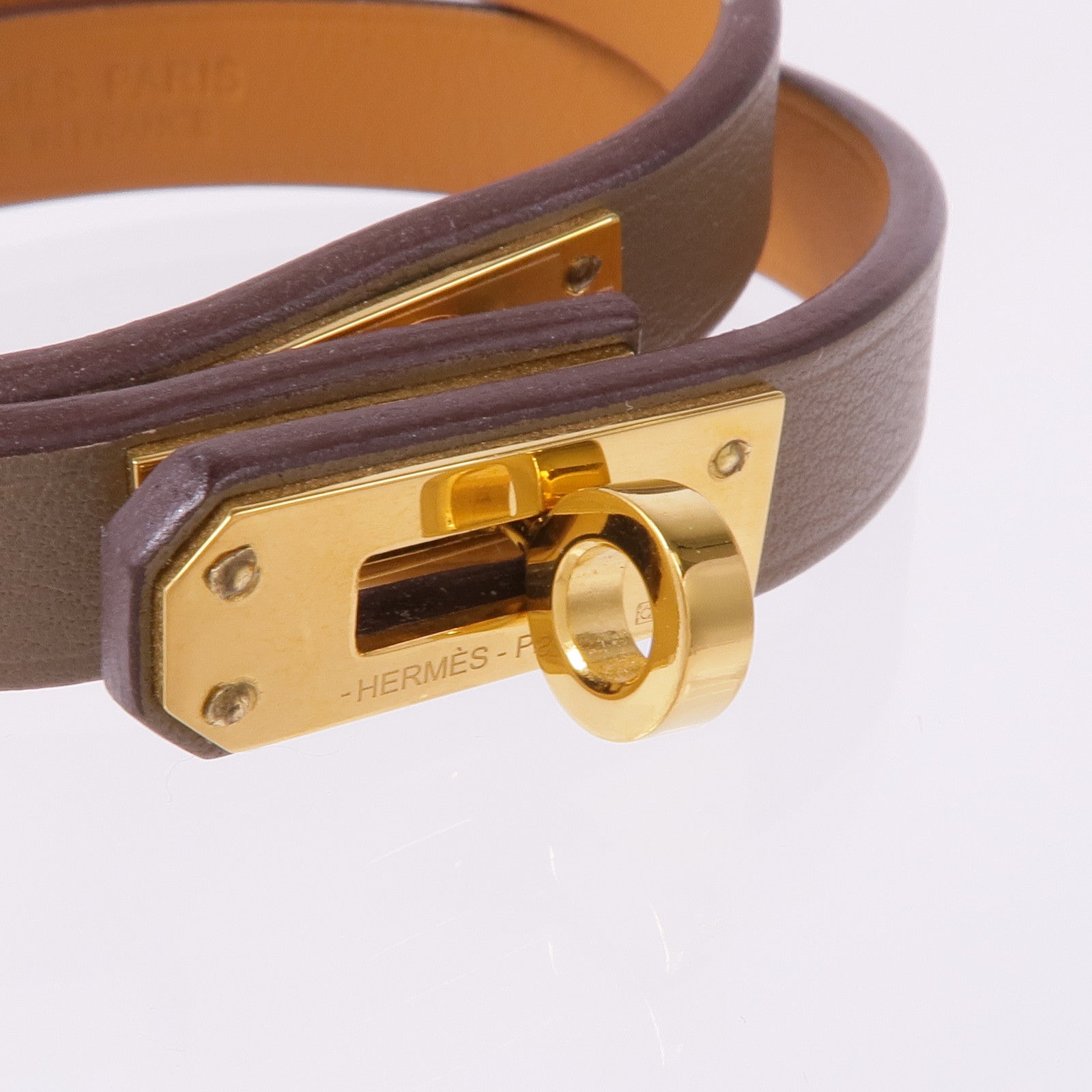 HERMES Swift皮革Mini Kelly Double Bracelet金扣手帶Etoupe