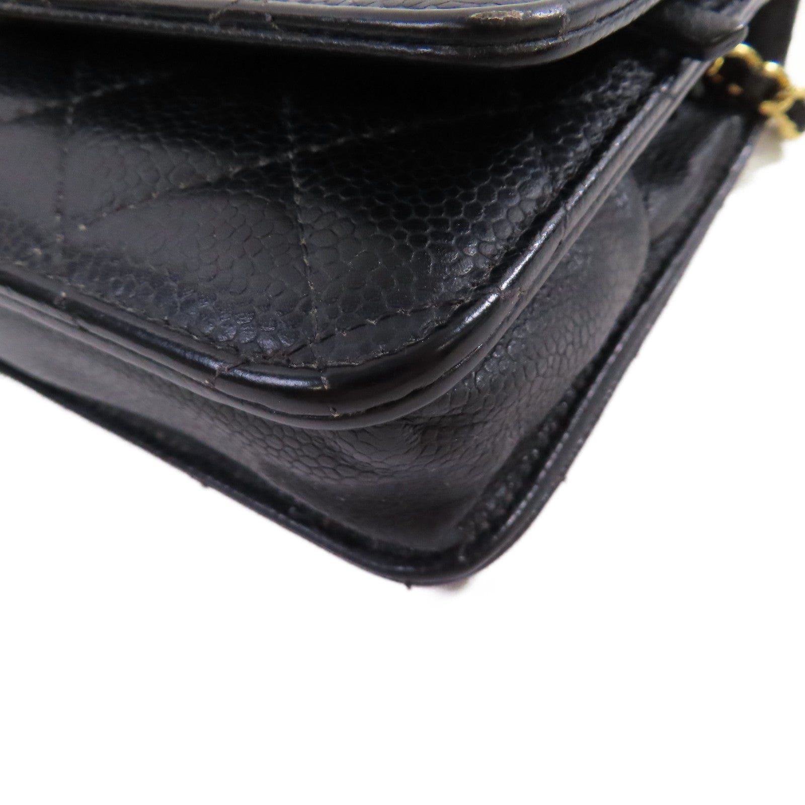 CHANEL 【激減優惠】菱格Caviar皮革WOC Wallet On Chain Shoulder Bag金扣鏈帶肩背袋黑色