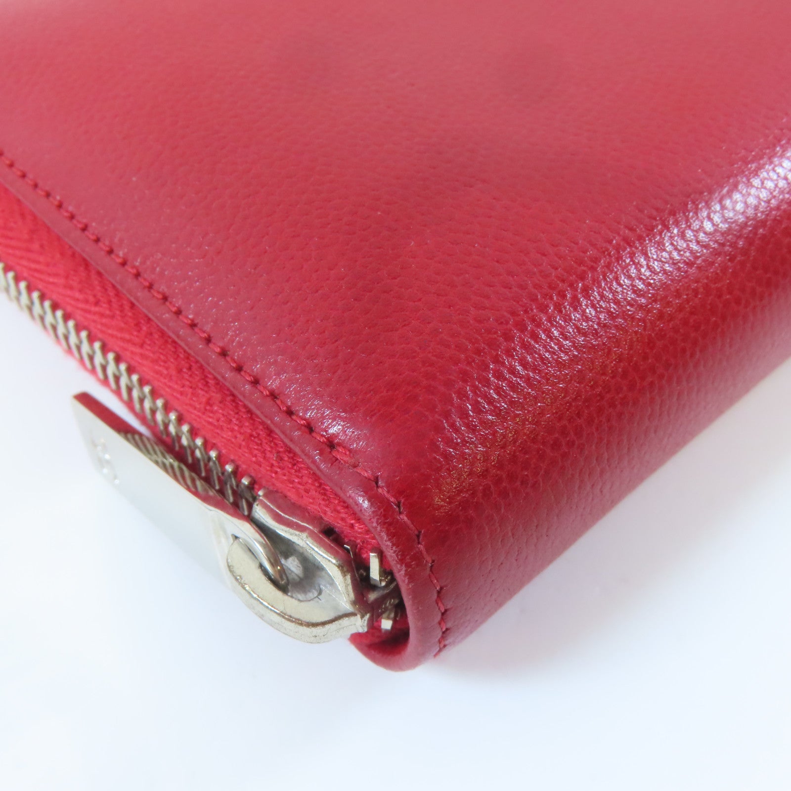CHANEL 牛皮皮革Long Wallet銀扣長錢包紅色