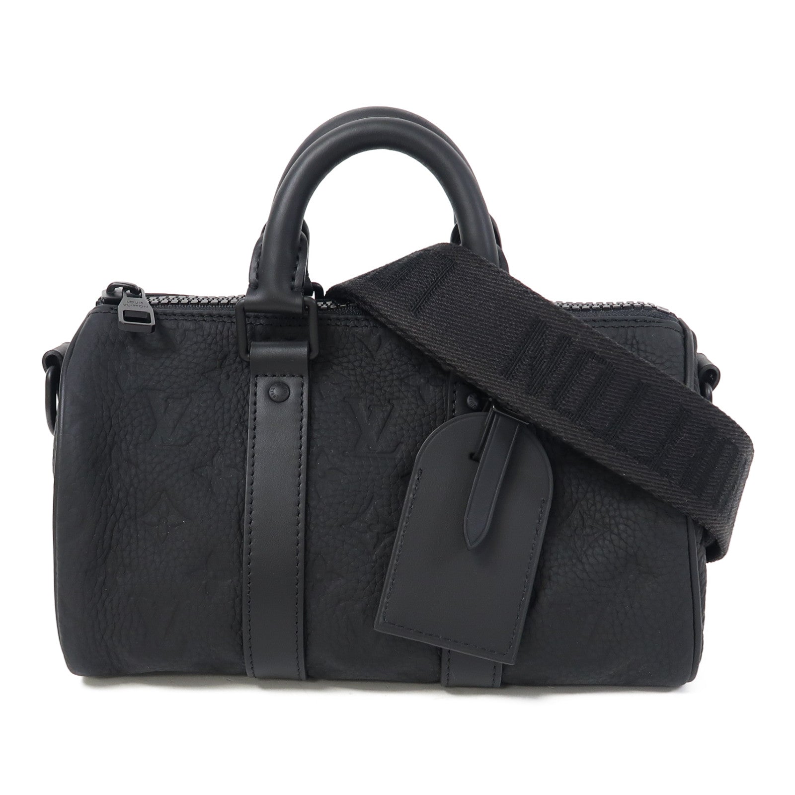 LOUIS VUITTON Monogram Taurillon Leather Keepall Bandoulière 25手挽肩背兩用袋黑色