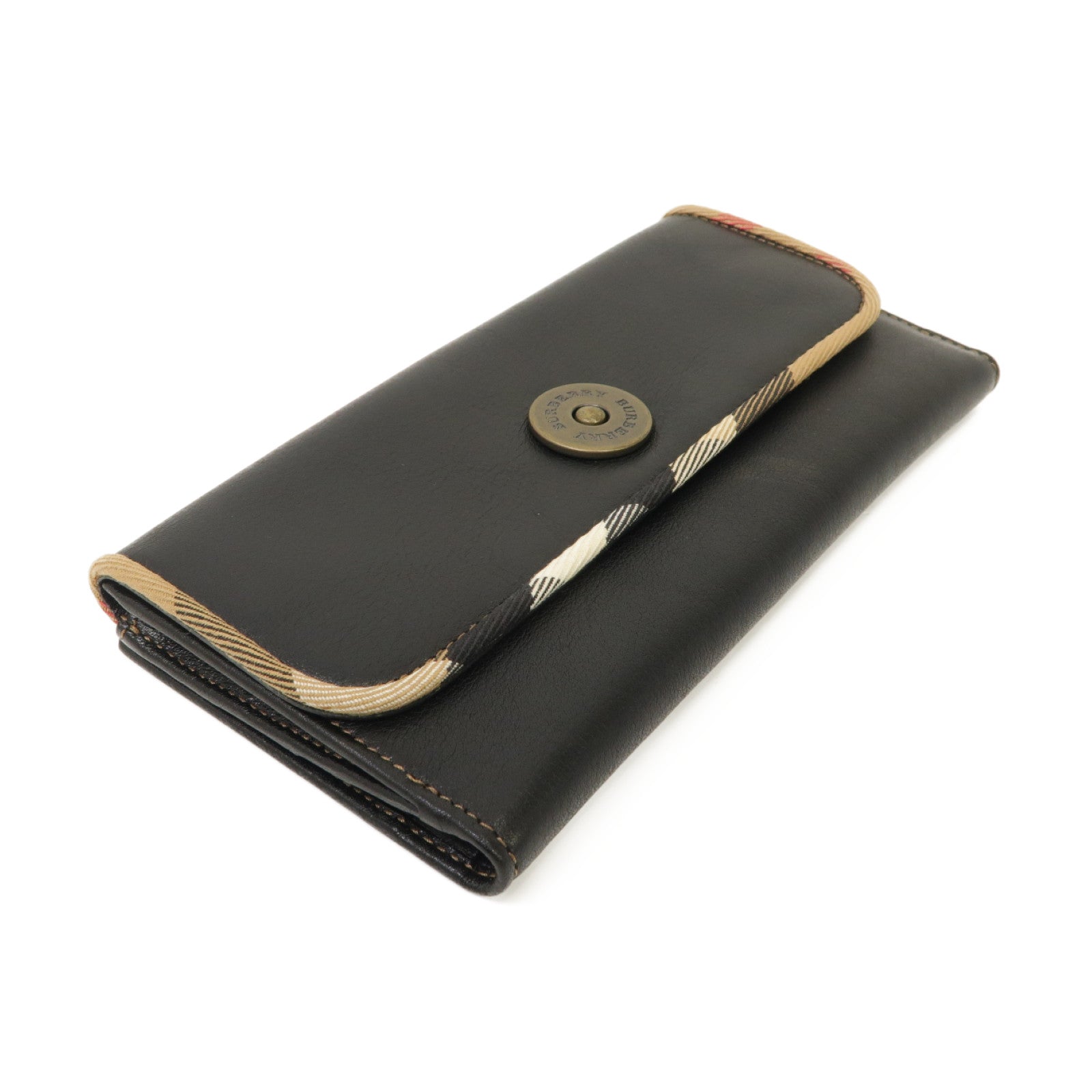 BURBERRY 【激減優惠】牛皮皮革Wallet金扣啪鈕長錢包黑色