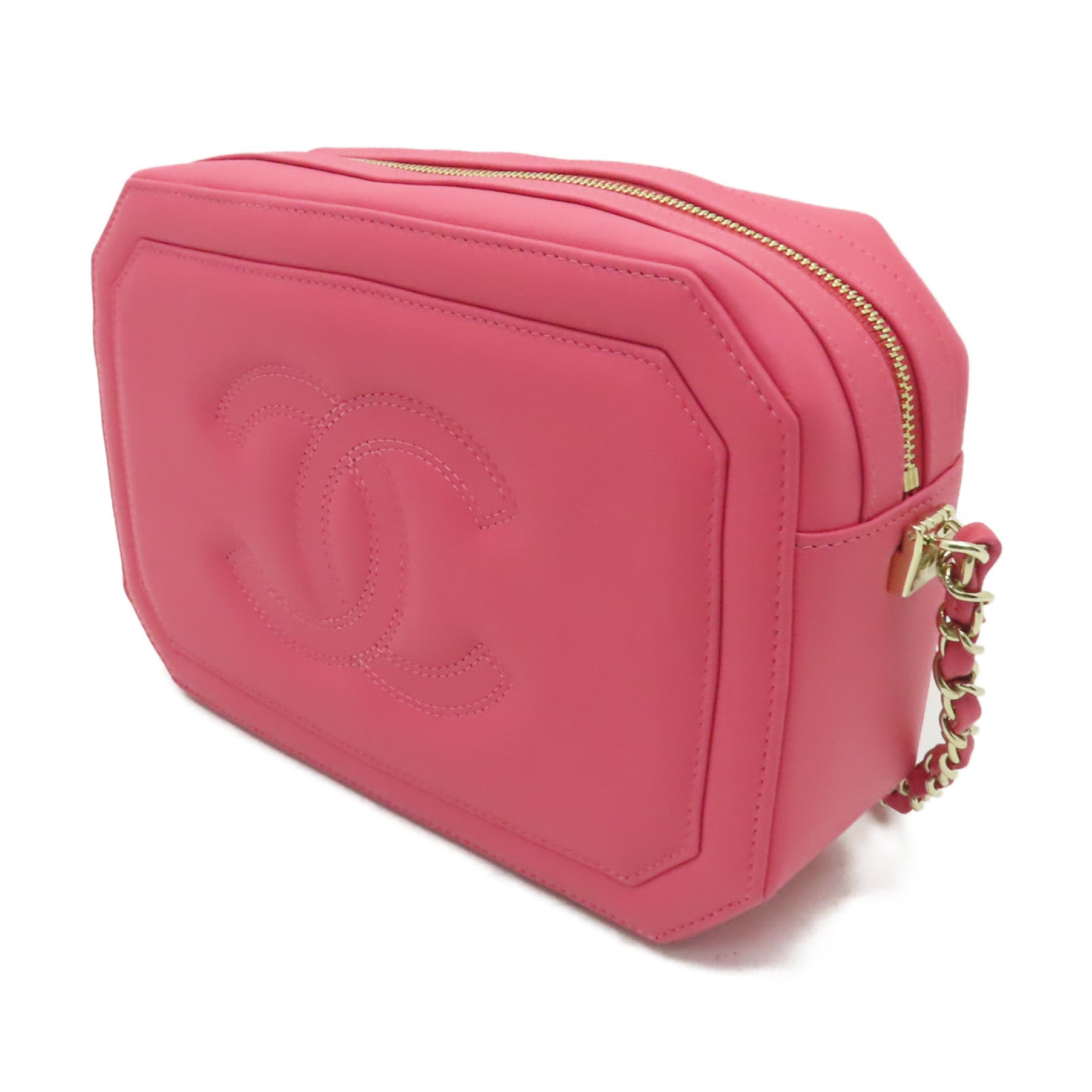 CHANEL 【清倉大減價】牛皮皮革Chain Shoulder Bag金扣鏈帶肩背袋粉紅色