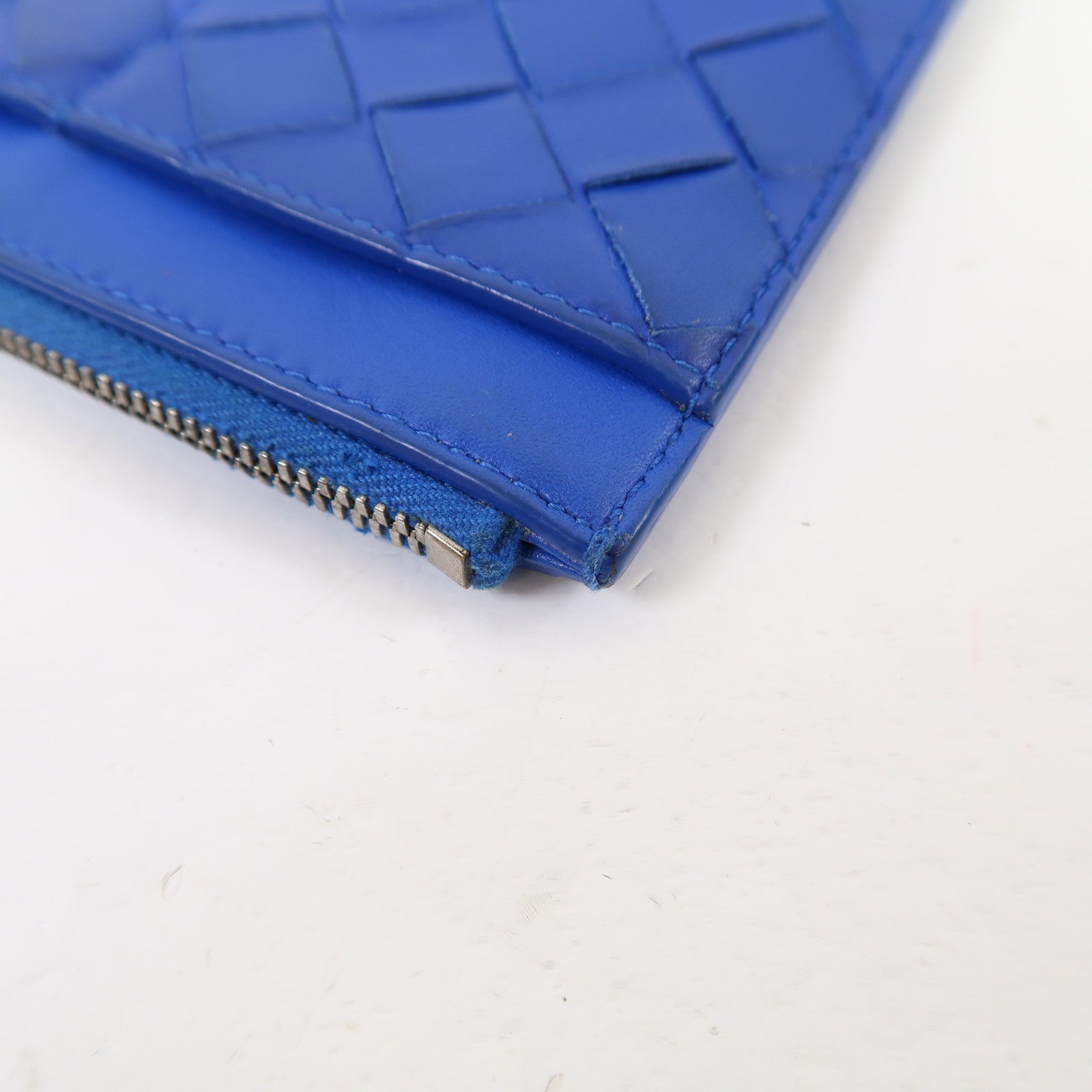 BOTTEGA VENETA 織紋皮革Zipper Wallet銀扣長錢包藍色