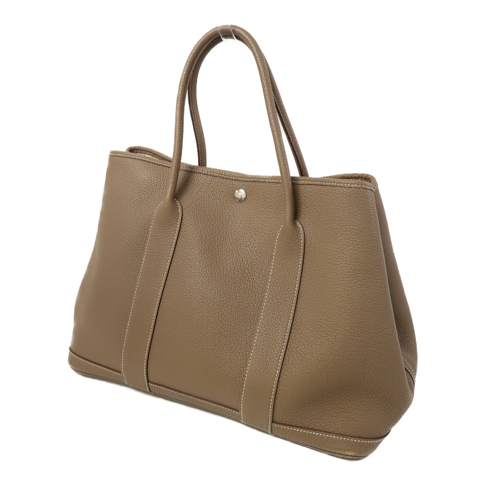 HERMES 【激減優惠】Clemence皮革GardenParty PM銀扣手挽袋大象灰色