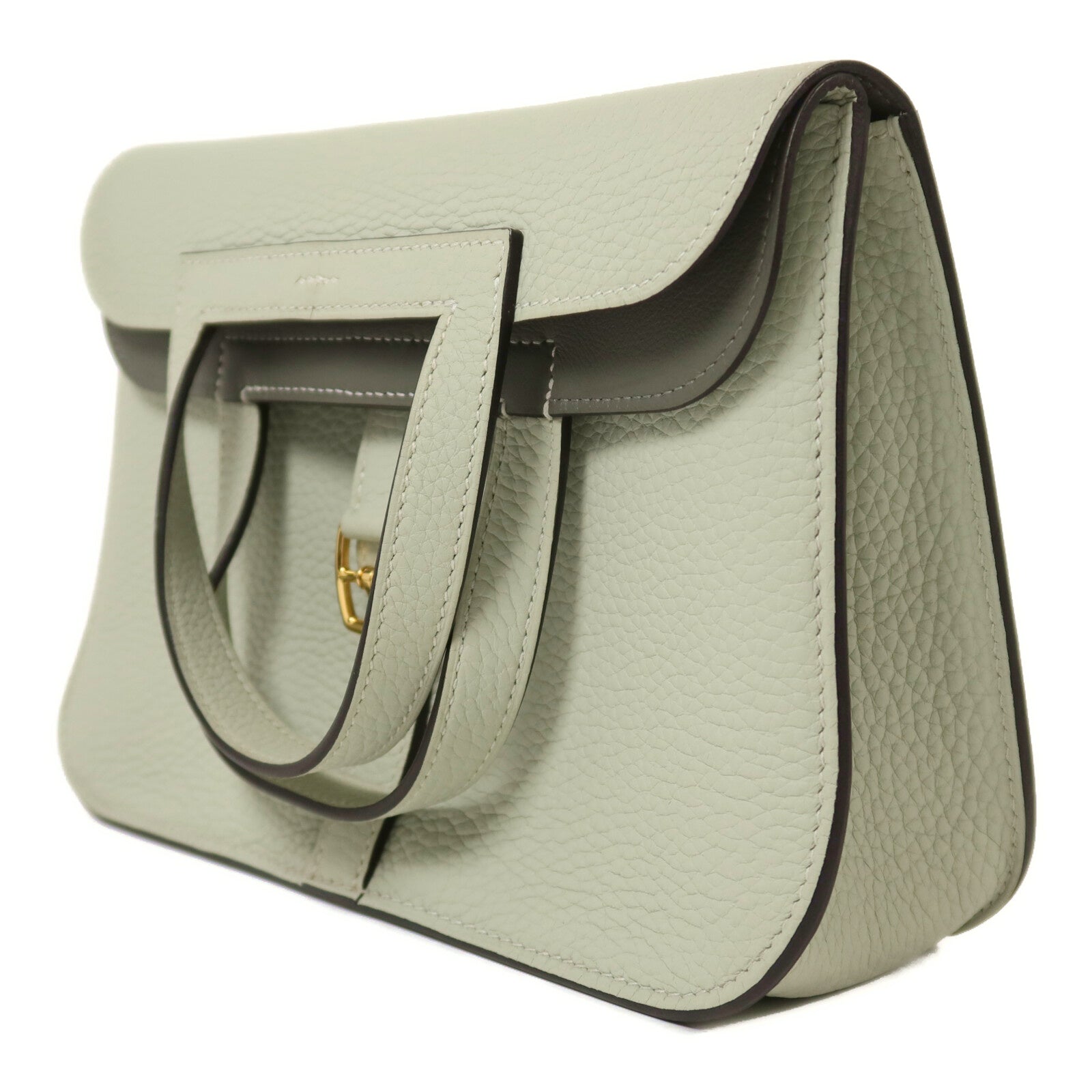 HERMES Clemence皮革Halzan 25金扣手挽肩背兩用袋Gris Neve/Gris Meyer
