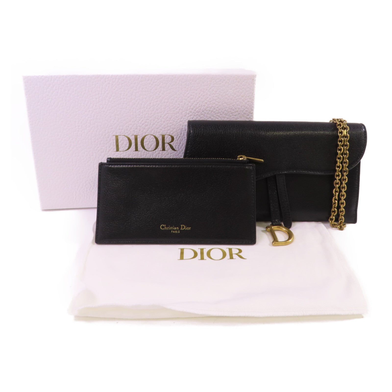 Dior 牛皮皮革Saddle Long Wallet With Chain Shoulder Bag金扣錢包肩背袋黑色