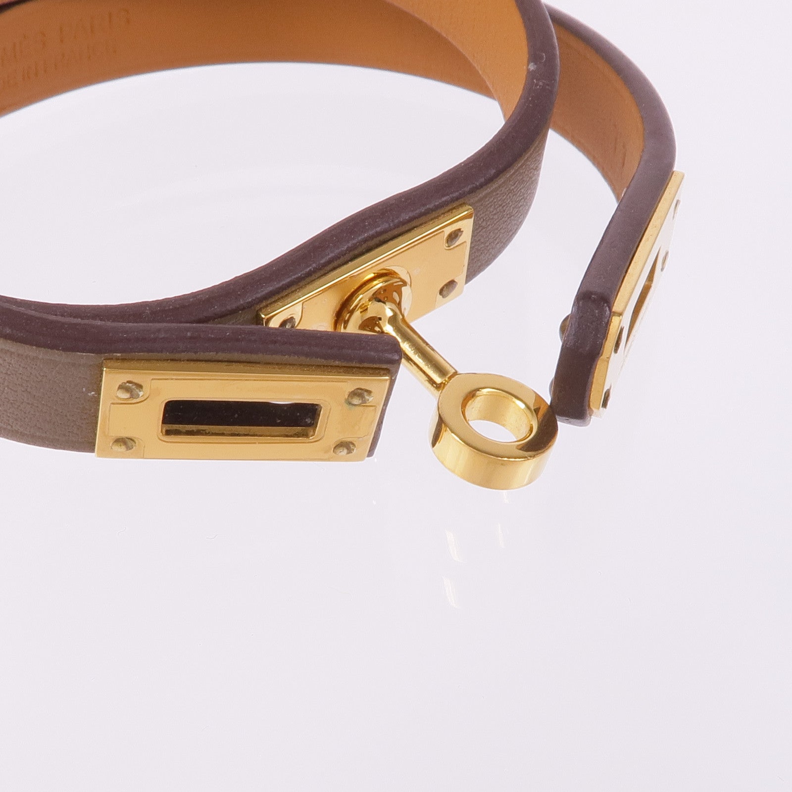 HERMES Swift皮革Mini Kelly Double Bracelet金扣手帶Etoupe