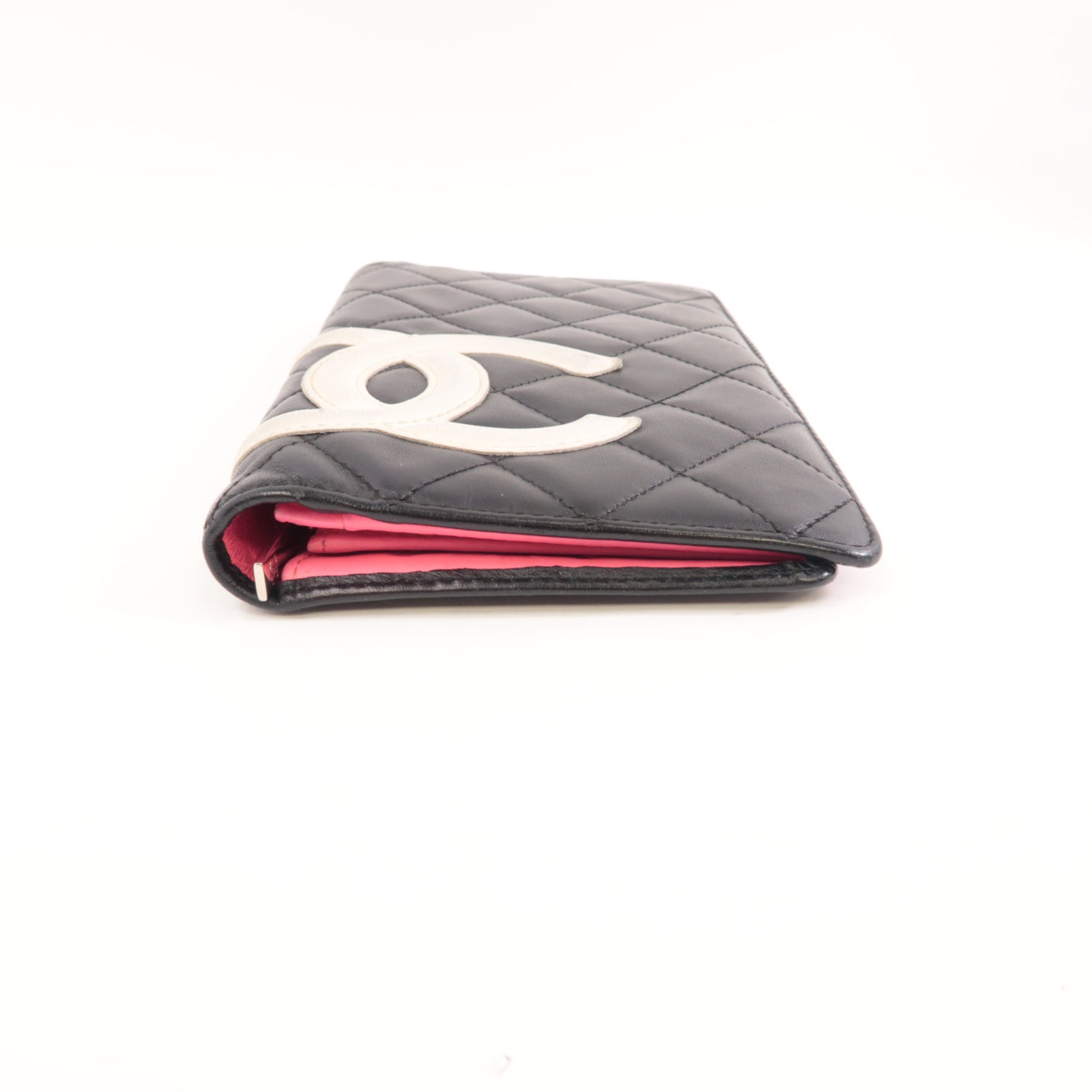 CHANEL 菱格牛皮皮革Cambon Long Wallet銀扣長錢包黑色