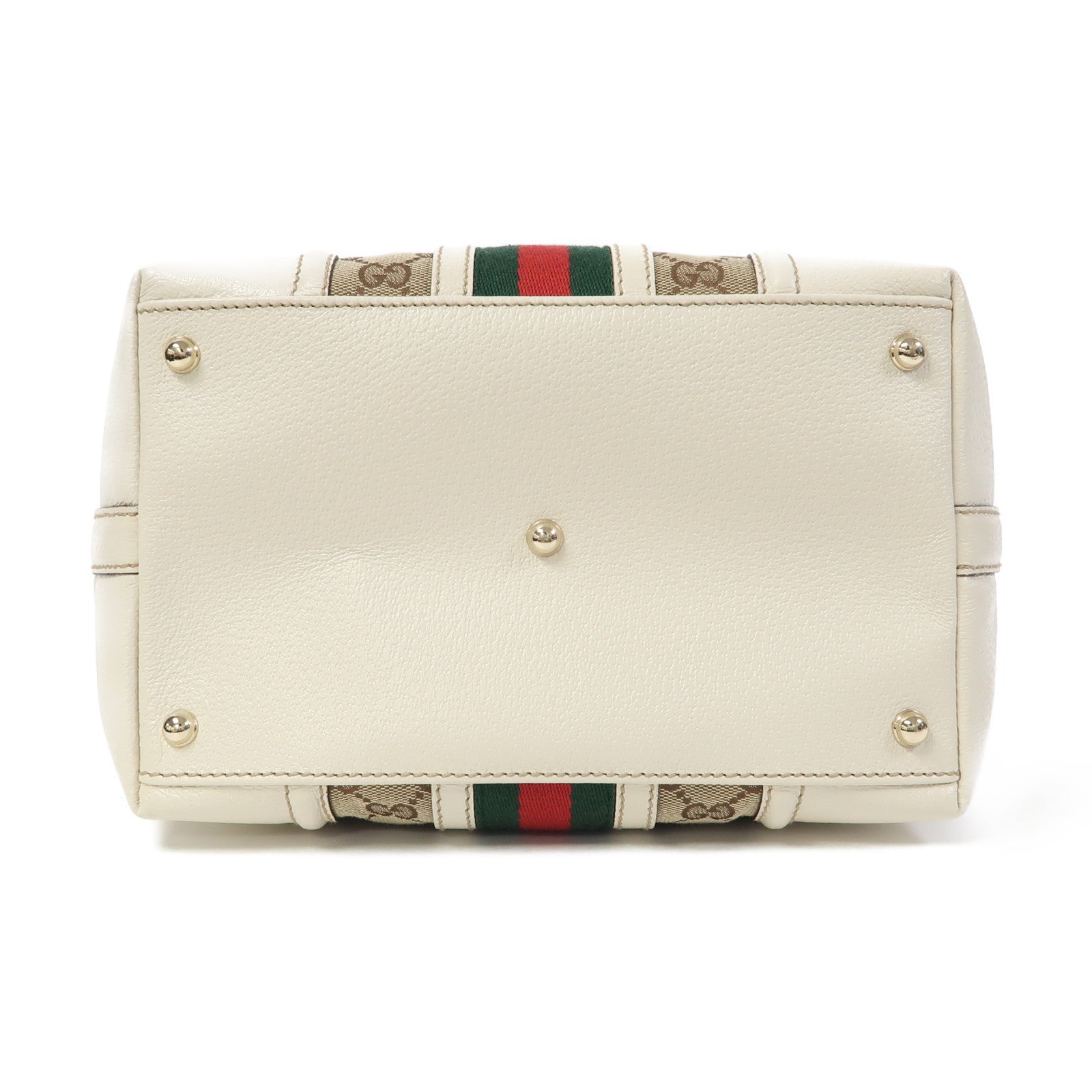 GUCCI 帆布/皮革Hand Bag金扣手挽袋啡色/白色