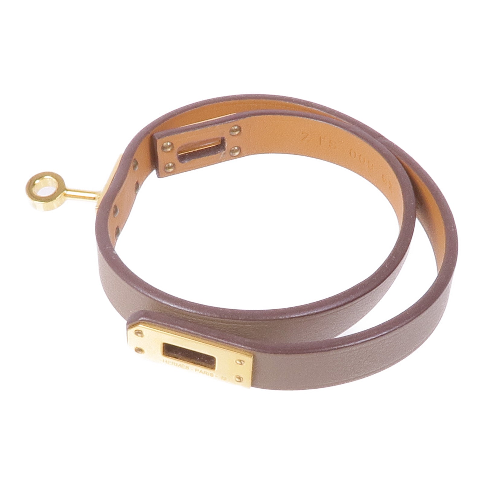 HERMES Swift皮革Mini Kelly Double Bracelet金扣手帶Etoupe