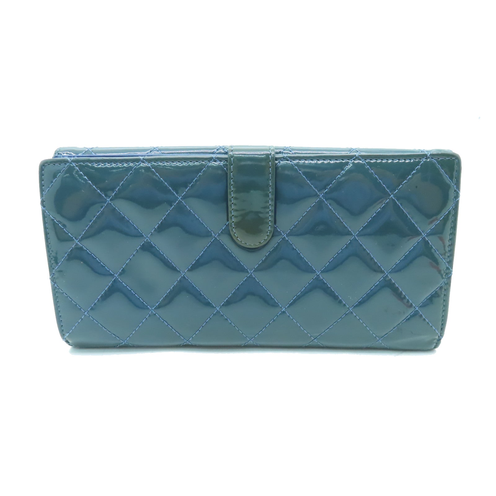 CHANEL 【激減優惠】菱格漆皮皮革Long Wallet金扣長錢包藍色