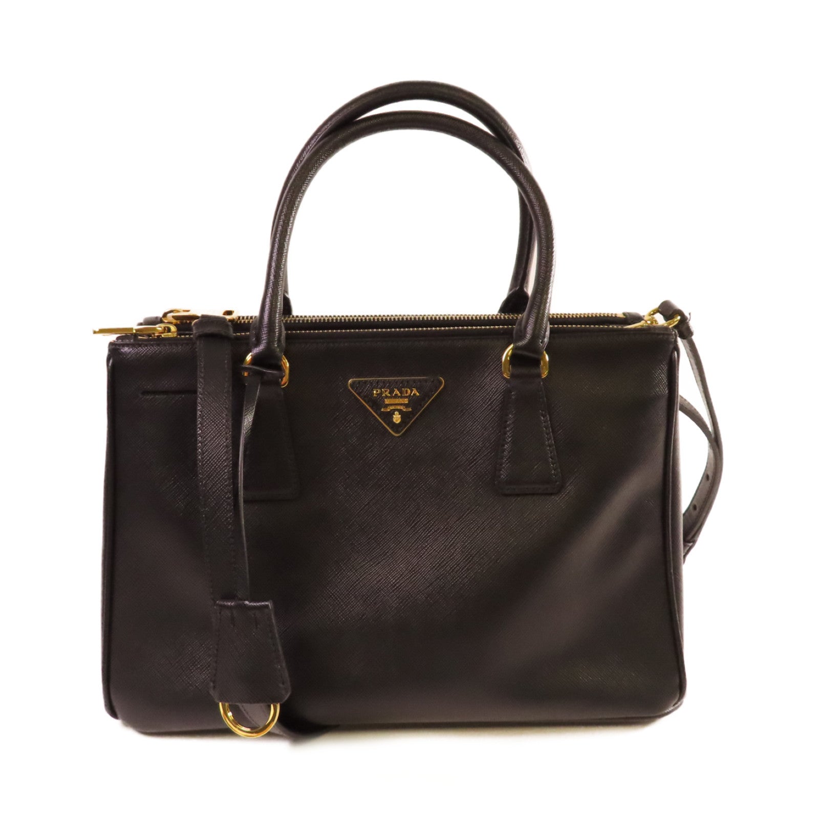 PRADA Saffiano Lux皮革Galleria 2Way Shoulder Bag金扣手挽肩背兩用袋黑色
