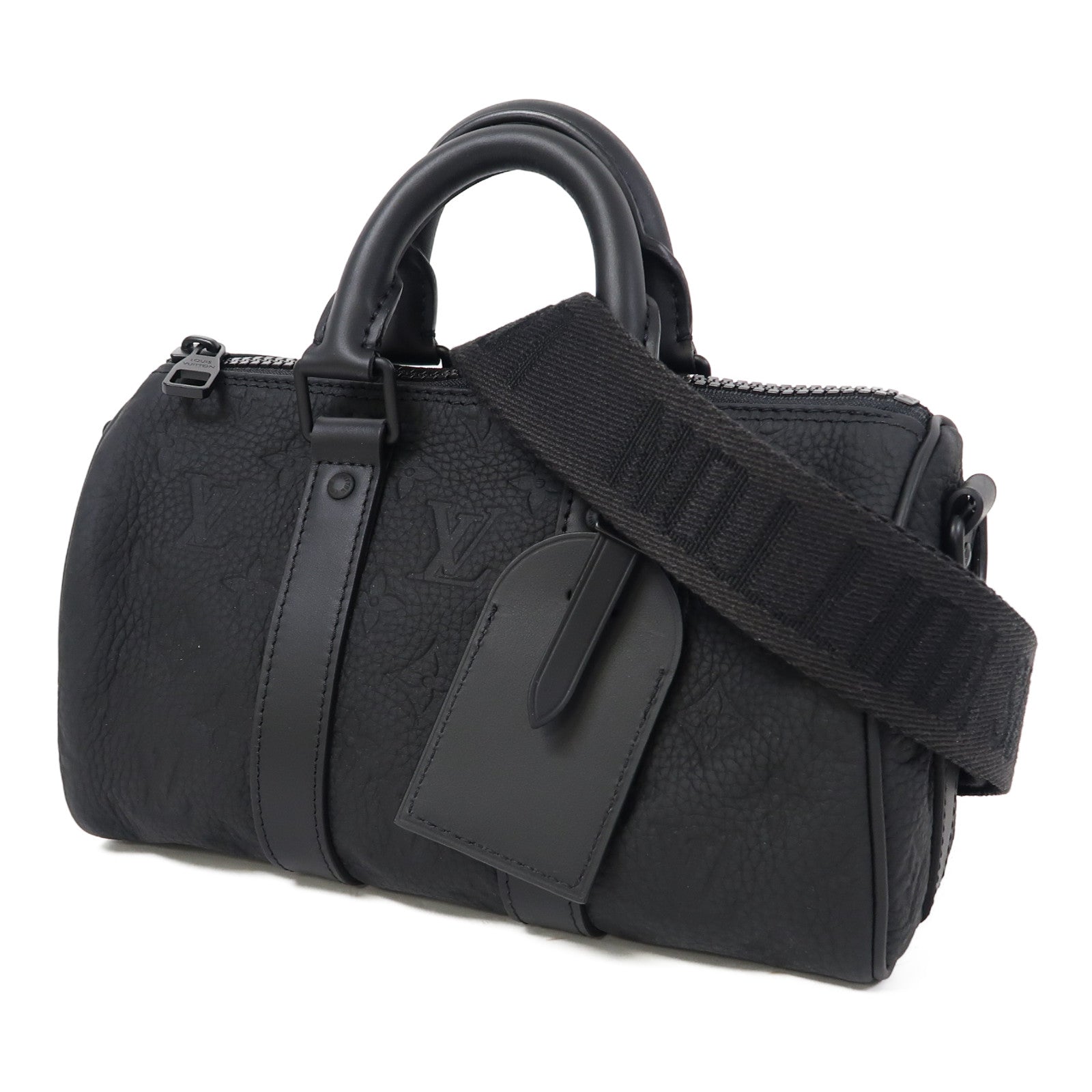 LOUIS VUITTON Monogram Taurillon Leather Keepall Bandoulière 25手挽肩背兩用袋黑色