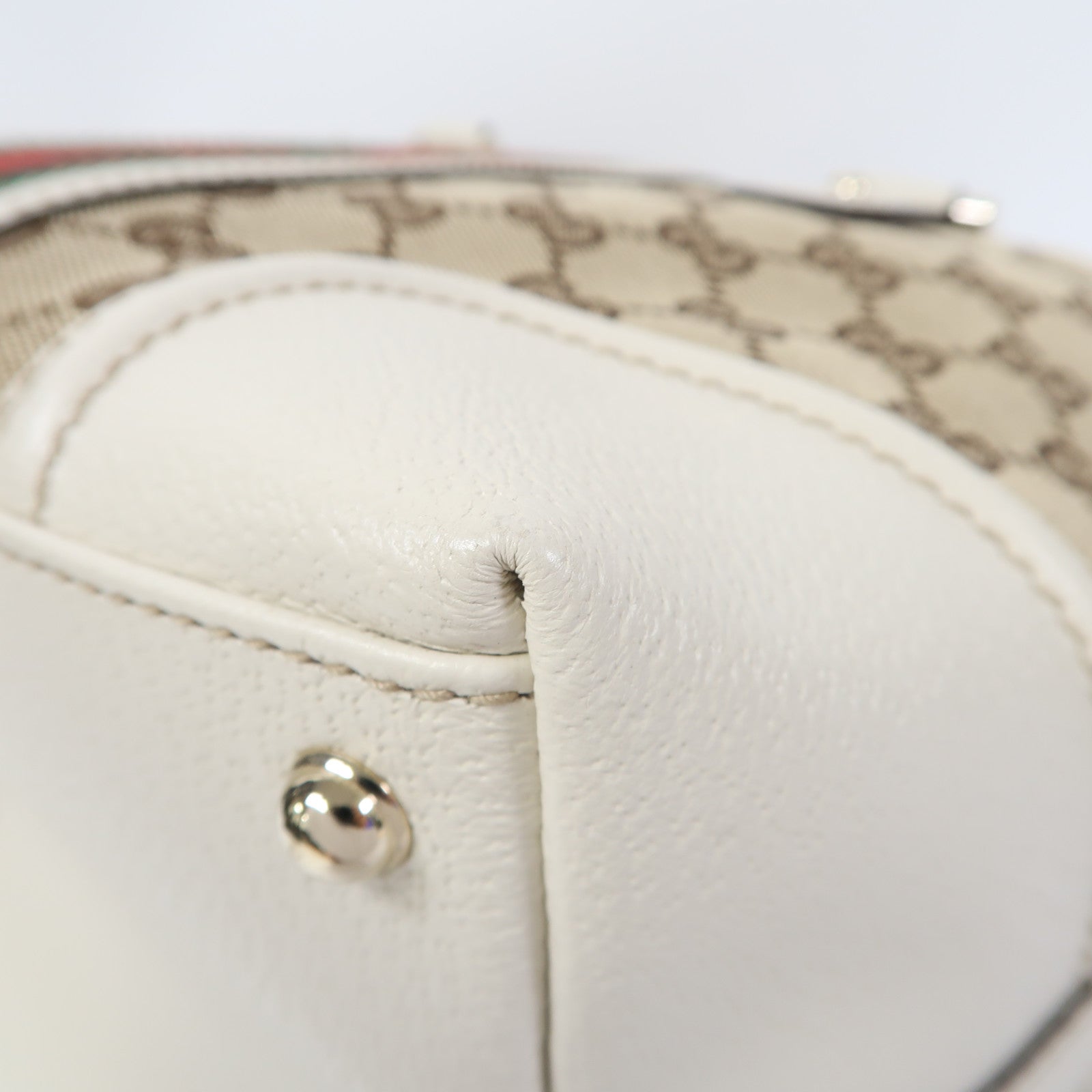 GUCCI 帆布/皮革Hand Bag金扣手挽袋啡色/白色