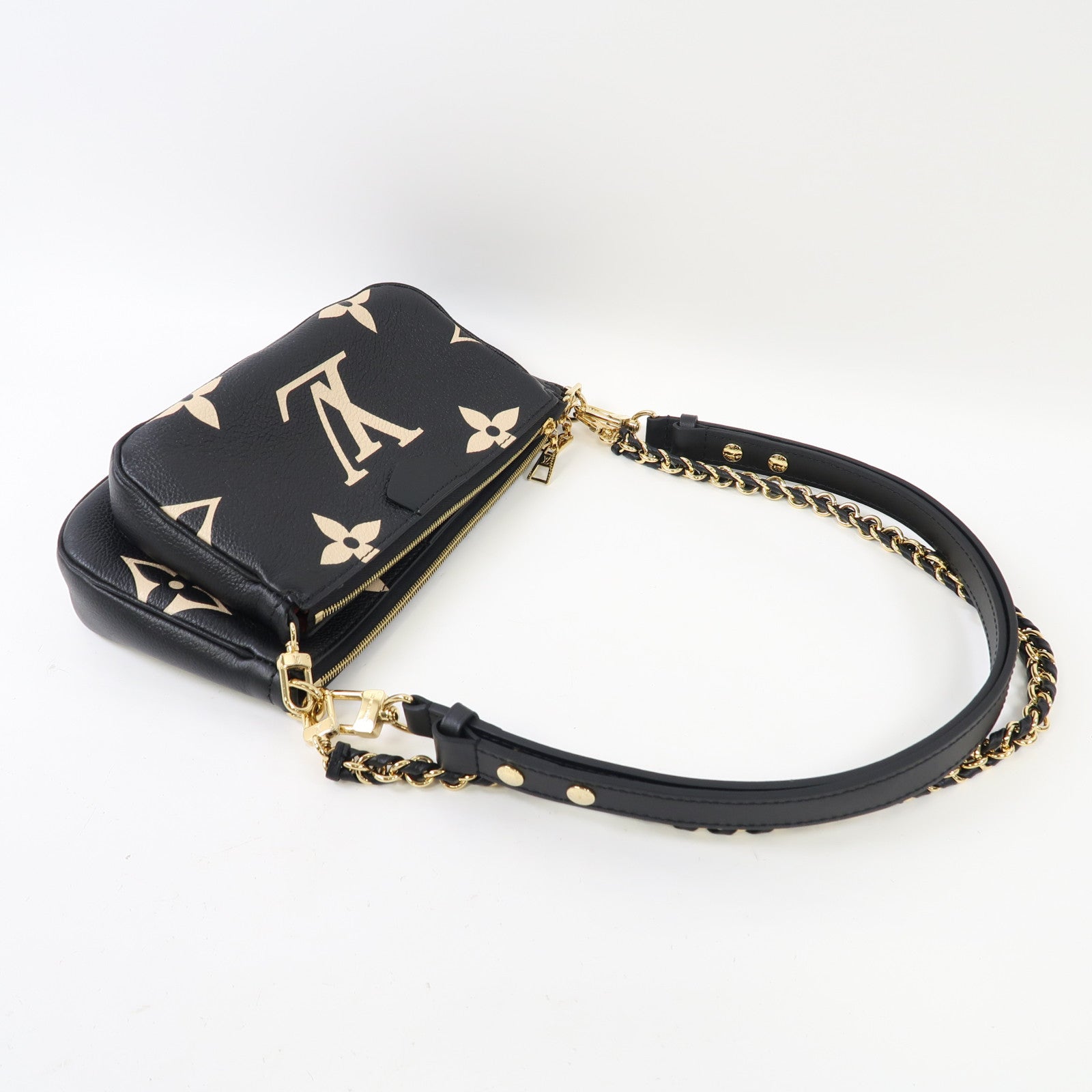 LOUIS VUITTON Monogram Empreinte Multi Pochette Accessoires金扣肩背袋黑色/米色