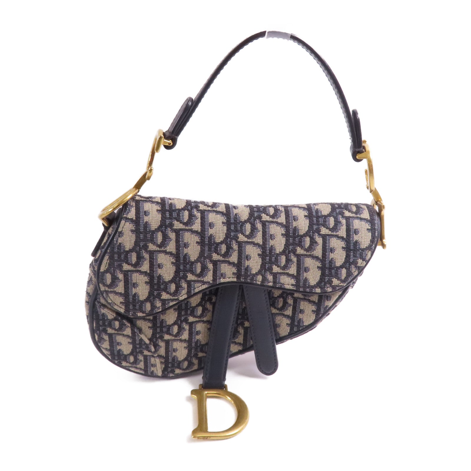 Dior CD GHW Saddle Handbag Canvas Navy/Beige