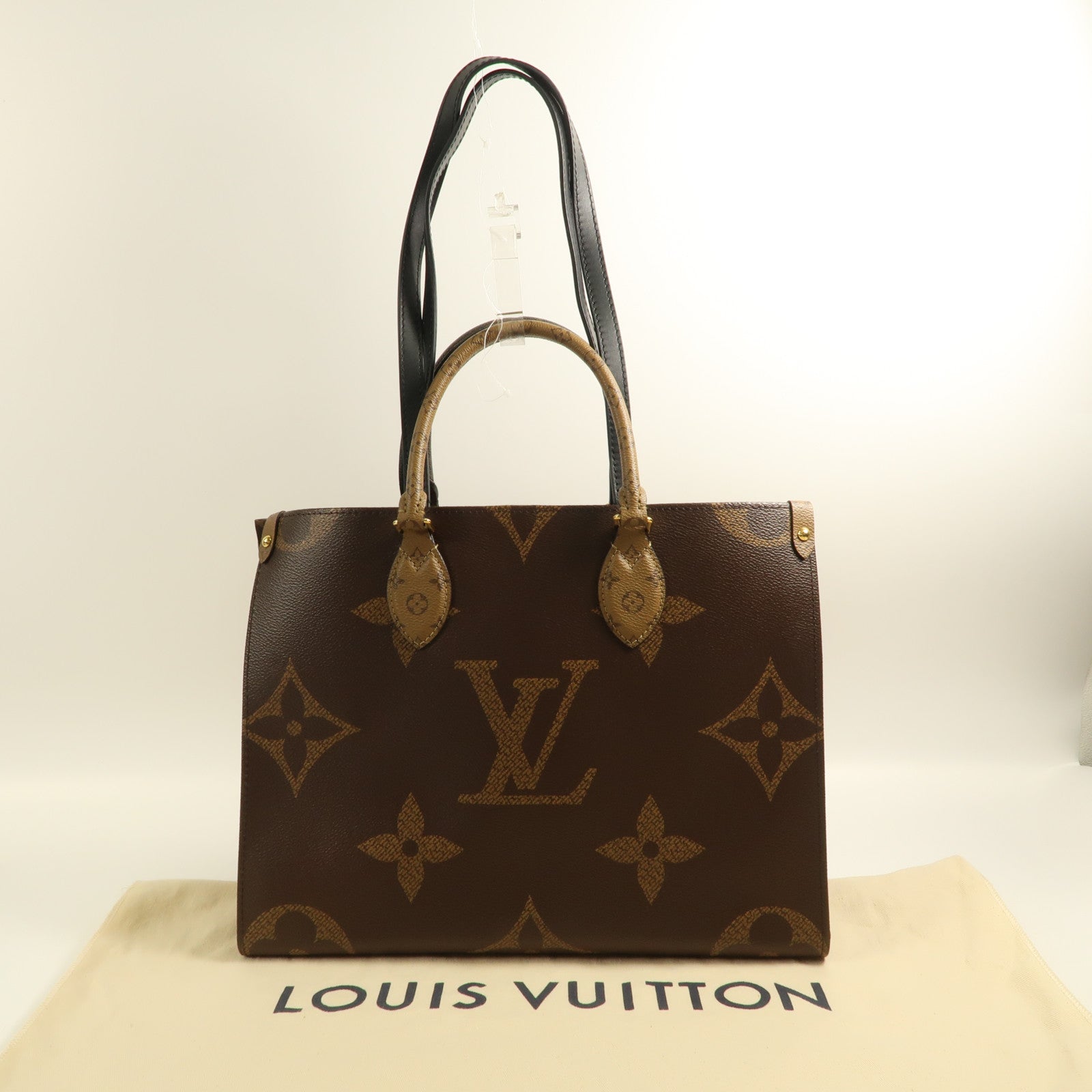 LOUIS VUITTON Monogram Giant On The Go MM金扣手挽肩背兩用袋啡色