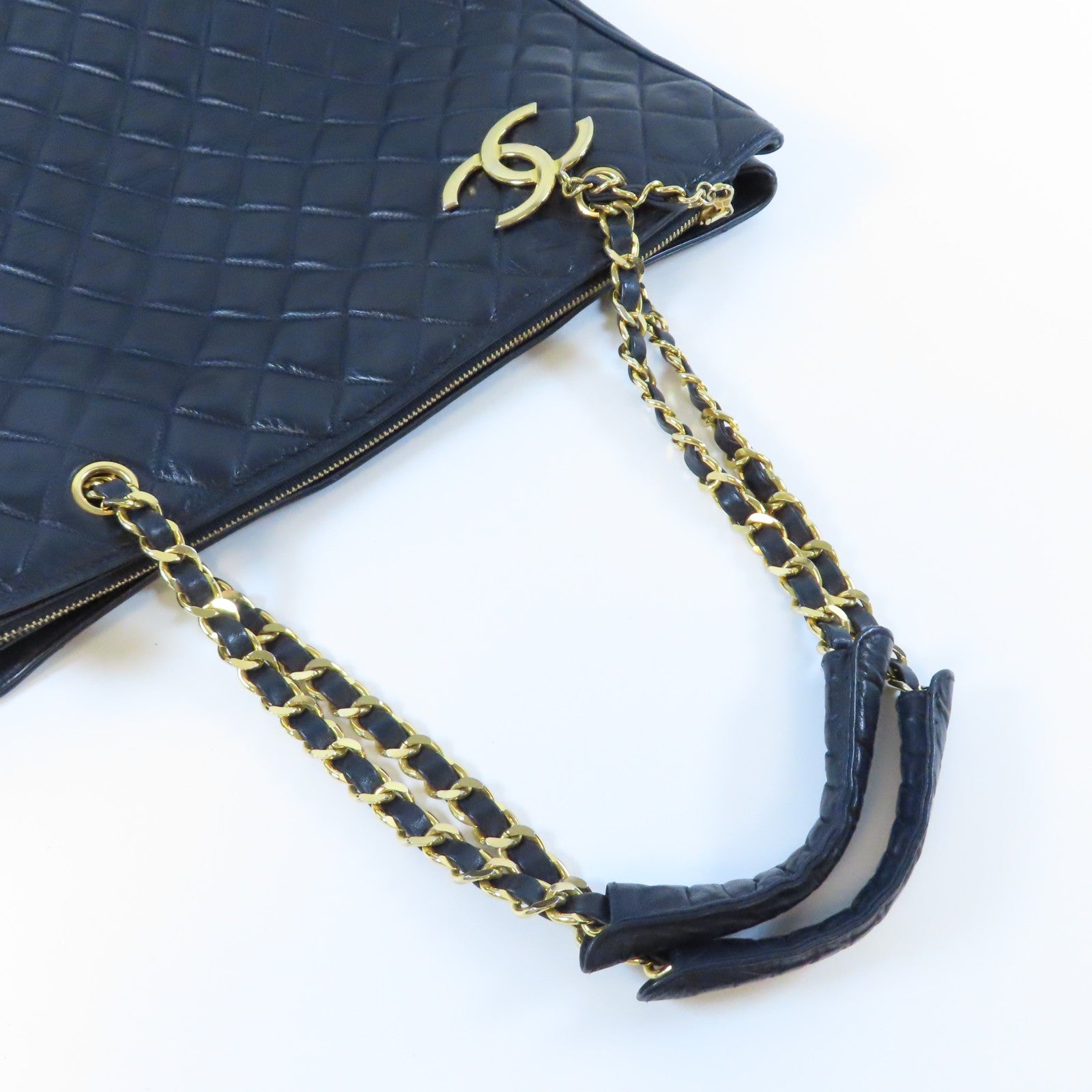 CHANEL 【均一特價】菱格羊皮皮革Chain Shoulder Bag金扣鏈帶肩背袋藍色