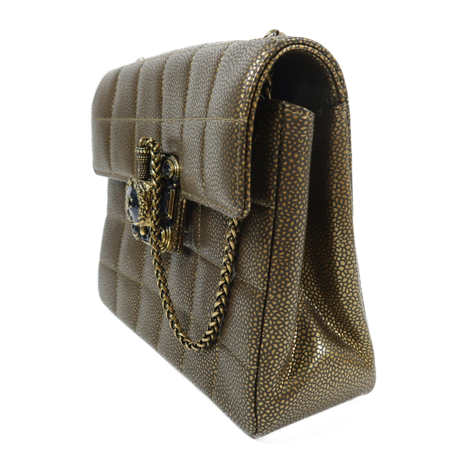 CHANEL 皮革Square Quited Paris Byzance金扣鏈帶肩背袋