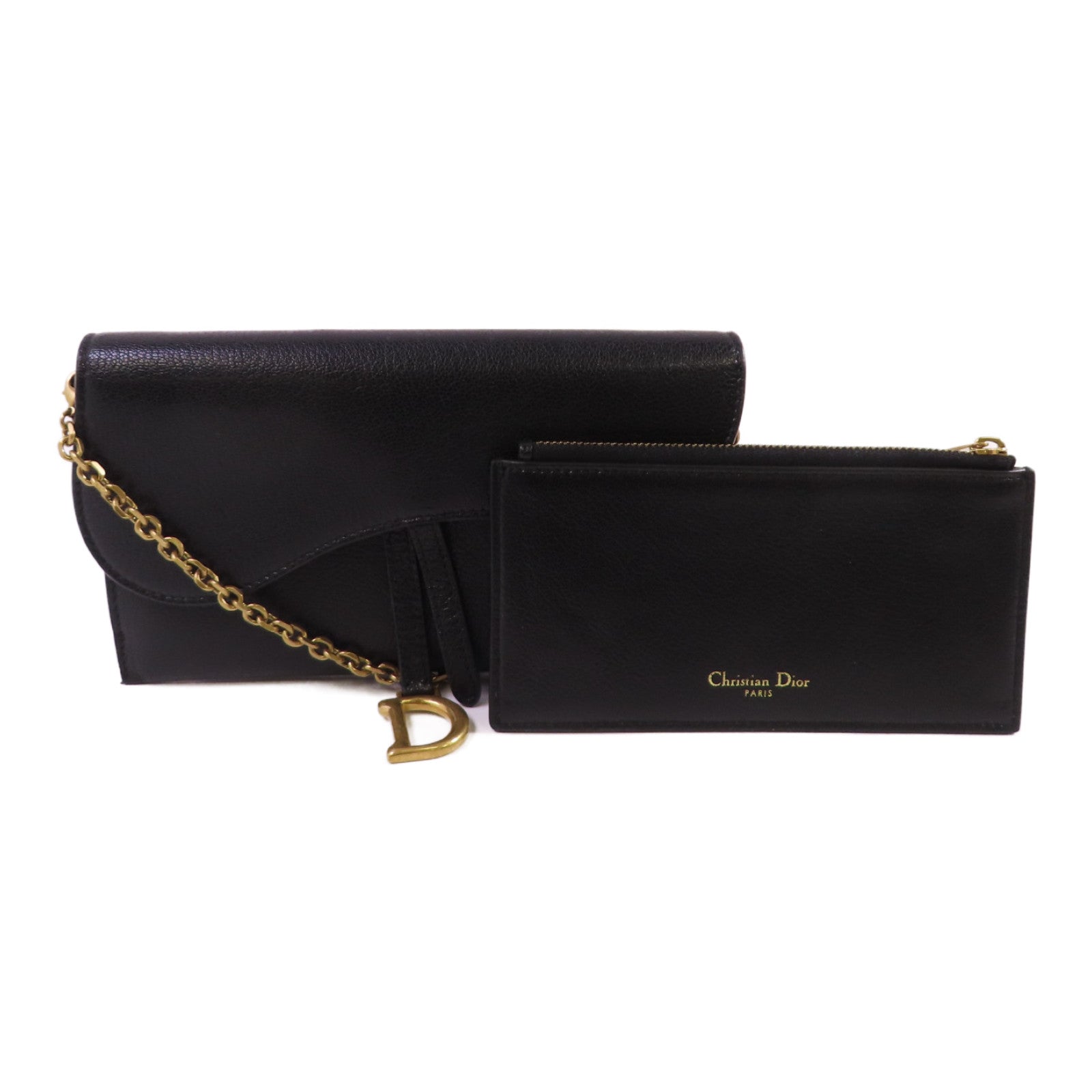 Dior 牛皮皮革Saddle Long Wallet With Chain Shoulder Bag金扣錢包肩背袋黑色