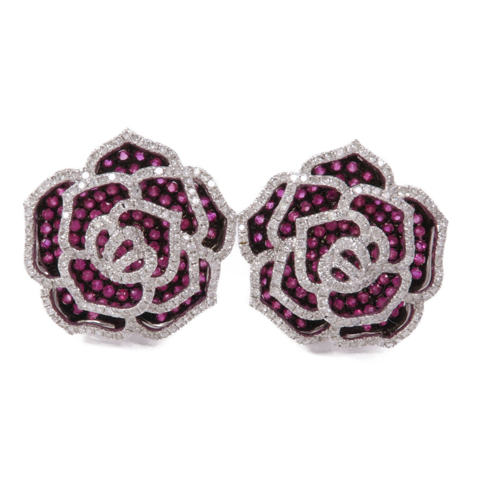 JEWELRY Ruby Diamond Earrings 18K White Gold
