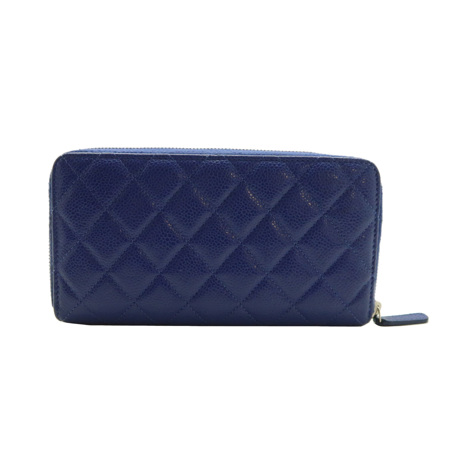 CHANEL 菱格Caviar皮革Long Wallet銀扣長錢包藍色
