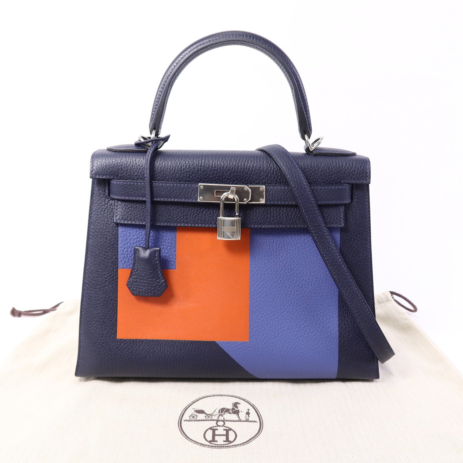HERMES Clémence/Tadelakt皮革Kelly 28手挽肩背兩用袋Bleu Nuit/Bleu Brighton/Capucine