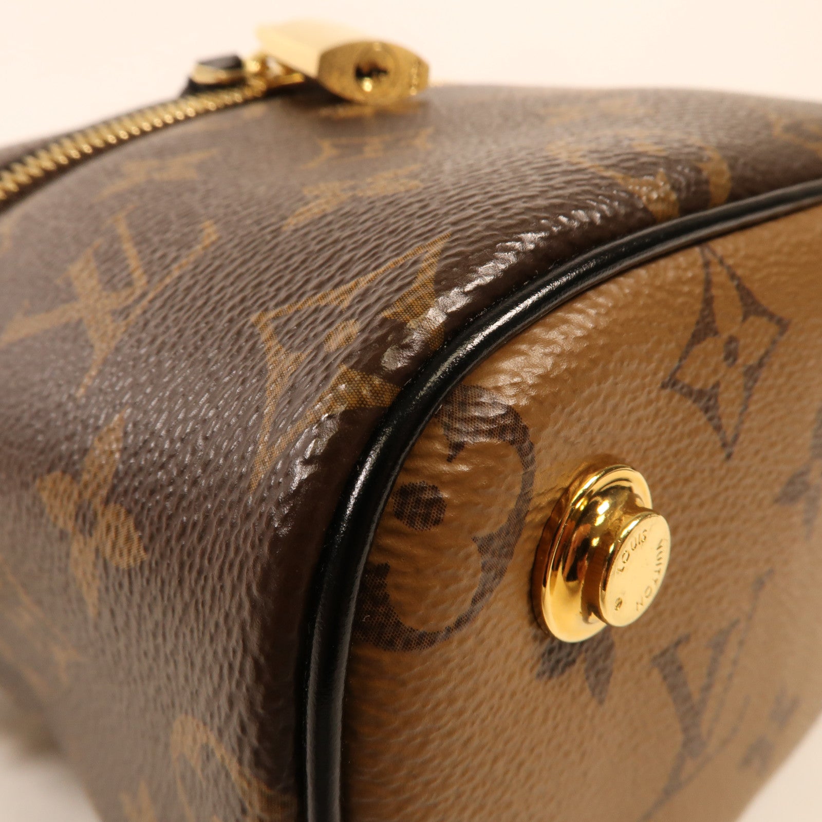 LOUIS VUITTON Monogram Reverse Vanity PM金扣手挽肩背兩用袋棕色