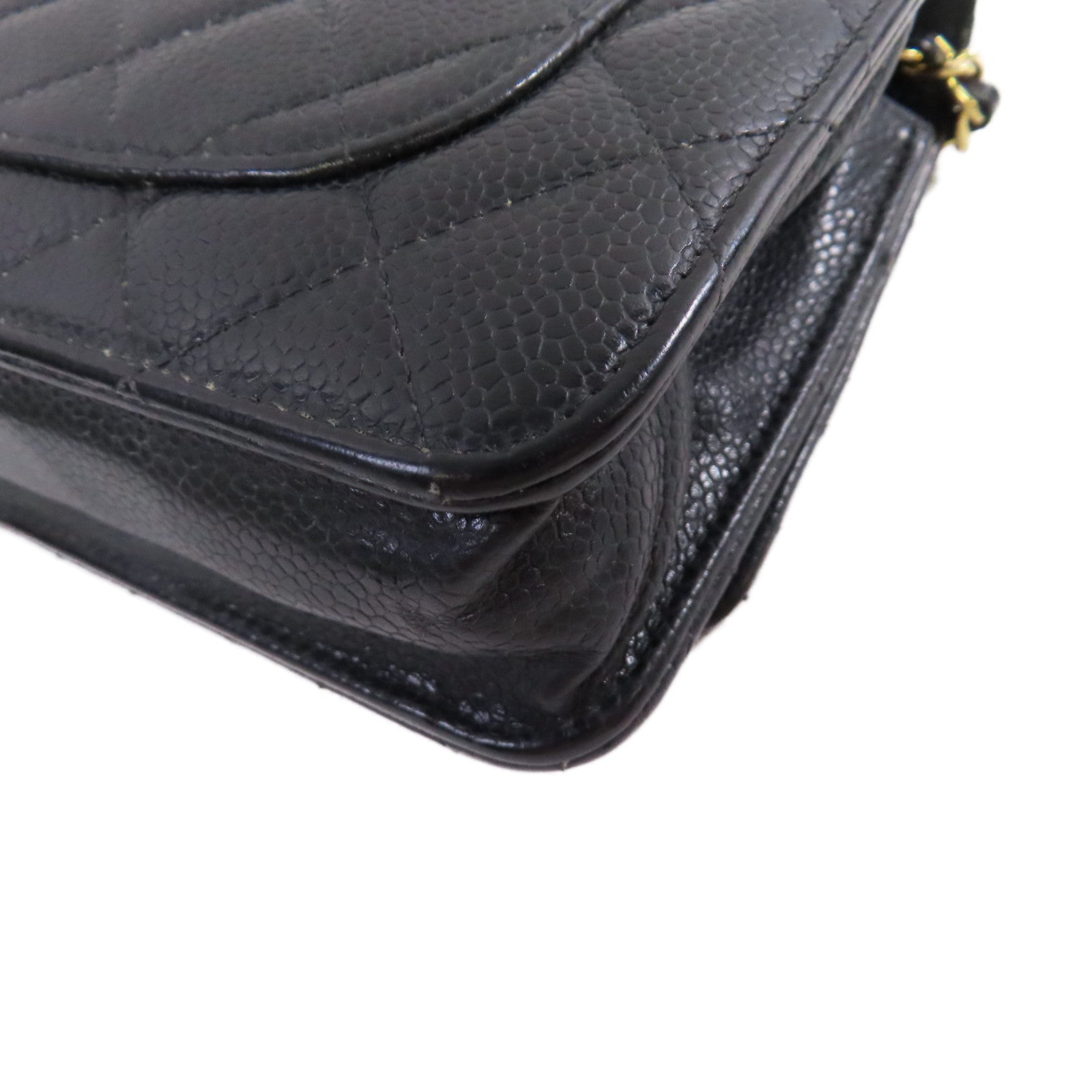 CHANEL 【激減優惠】菱格Caviar皮革WOC Wallet On Chain Shoulder Bag金扣鏈帶肩背袋黑色