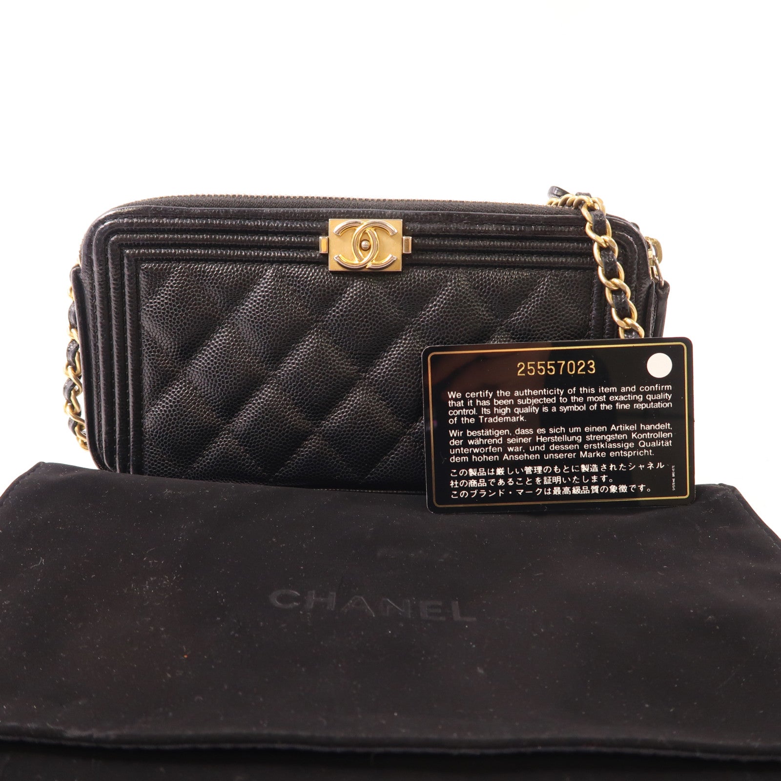 CHANEL 牛皮皮革Boy Wallet On Chain金扣鏈帶肩背袋黑色