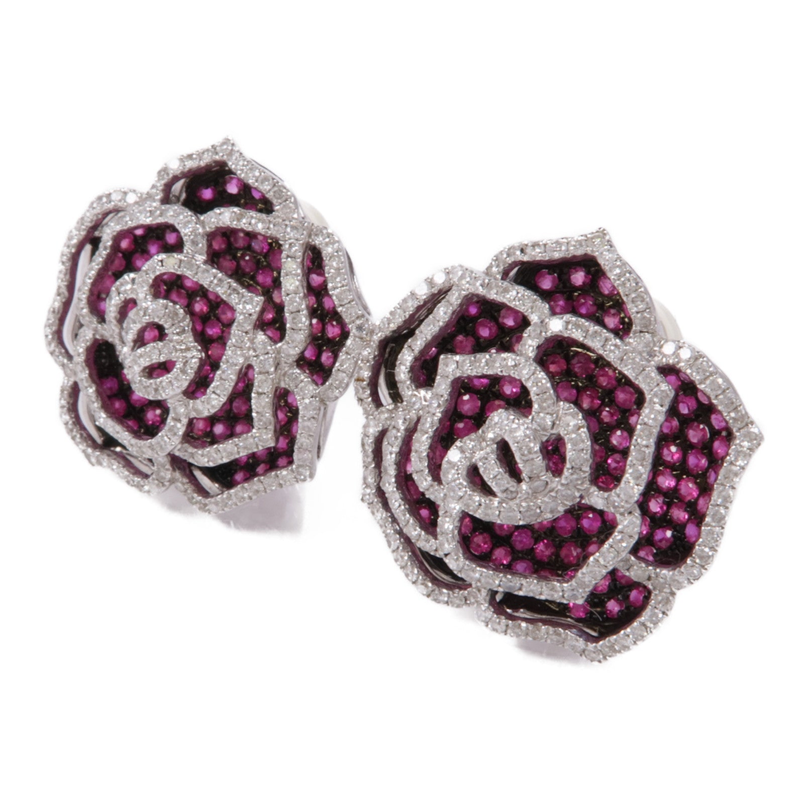 JEWELRY Ruby Diamond Earrings 18K White Gold