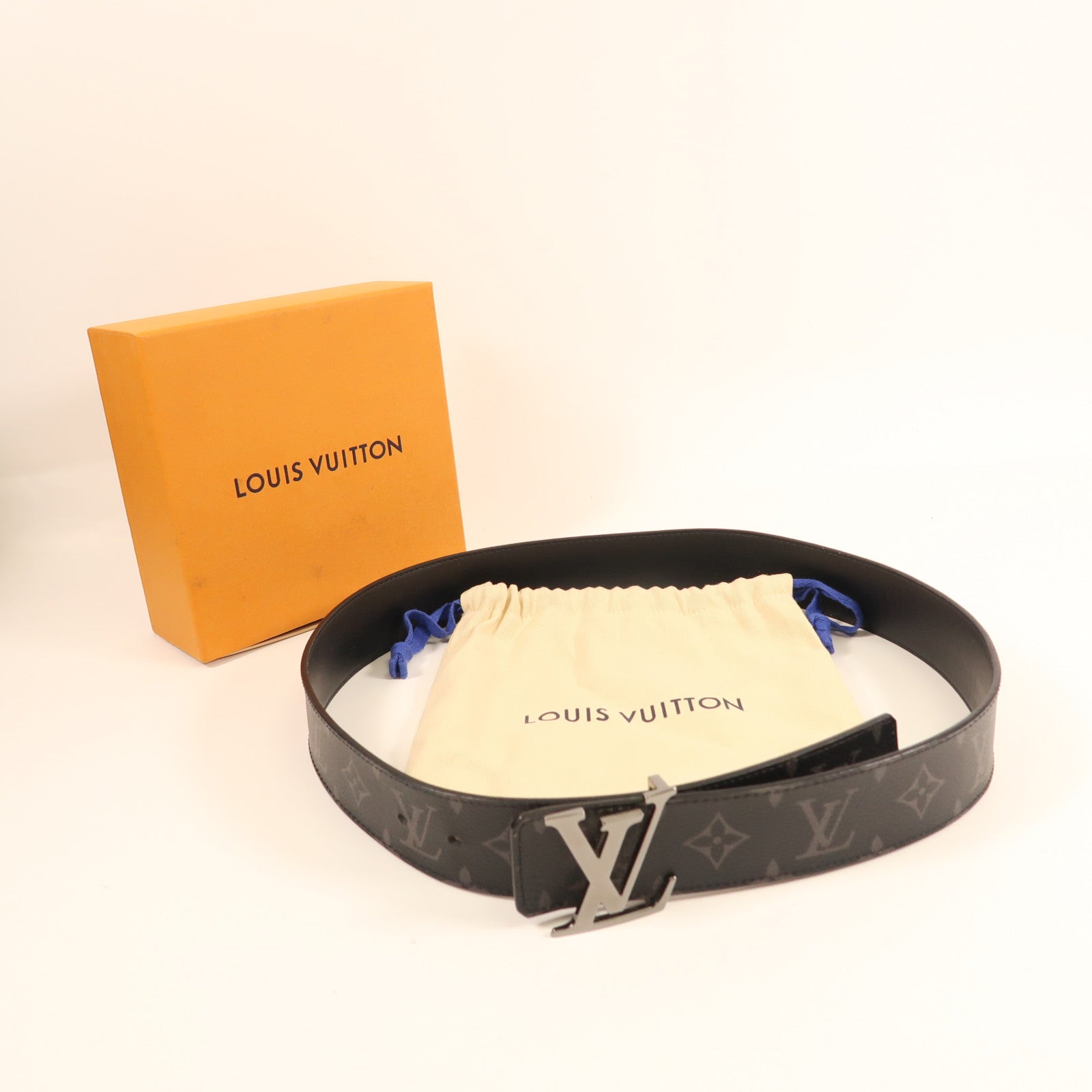 LOUIS VUITTON Monogram Eclipse Initiages 40銀扣皮帶