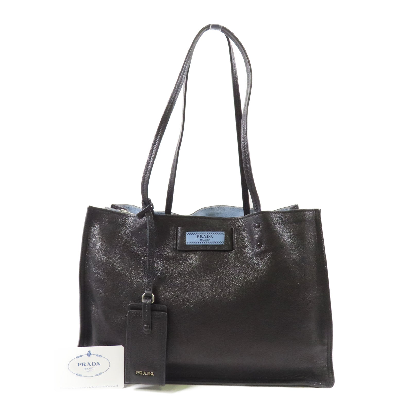 PRADA Glace Calf牛皮皮革/麂皮皮革Tote Bag銀扣肩背袋