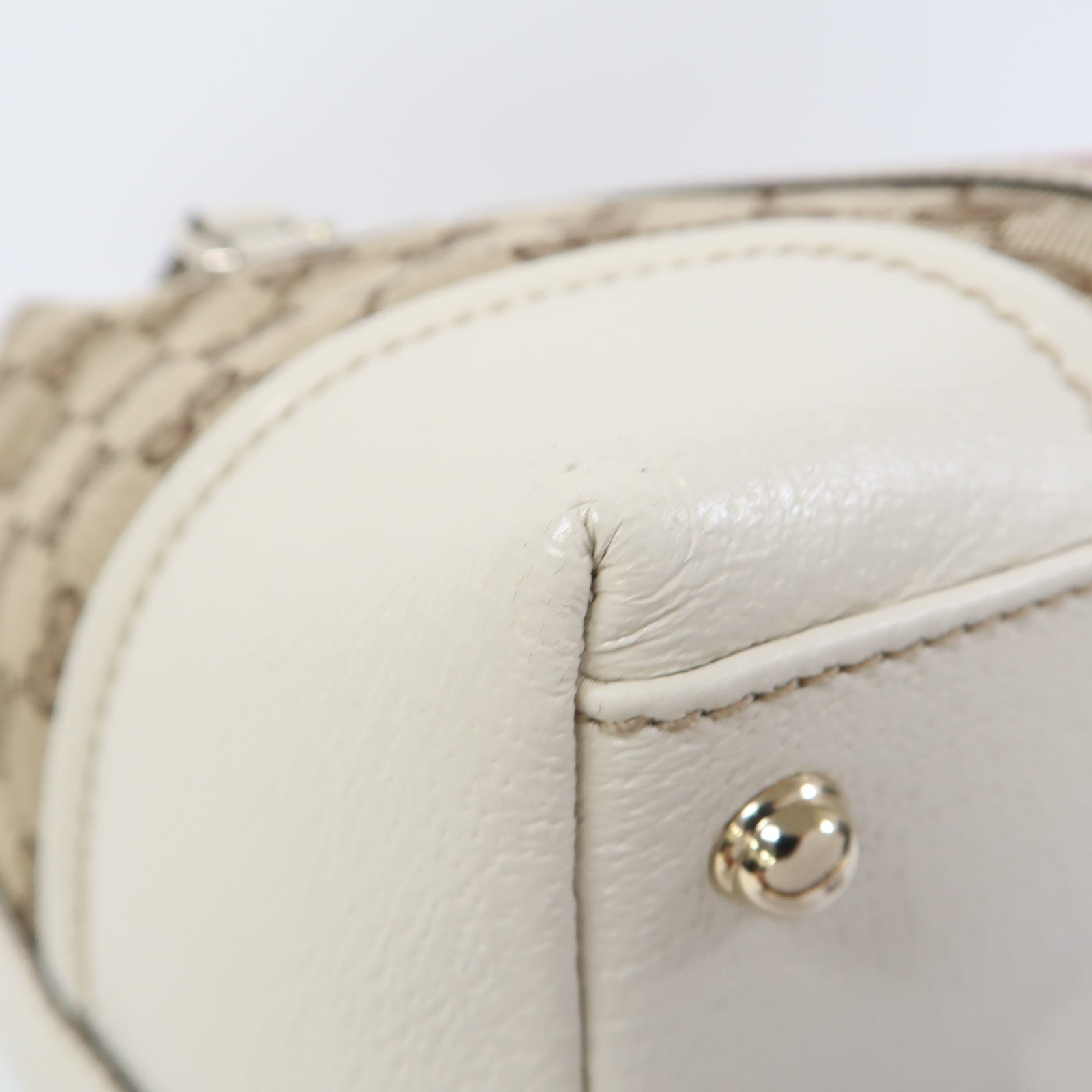 GUCCI 帆布/皮革Hand Bag金扣手挽袋啡色/白色