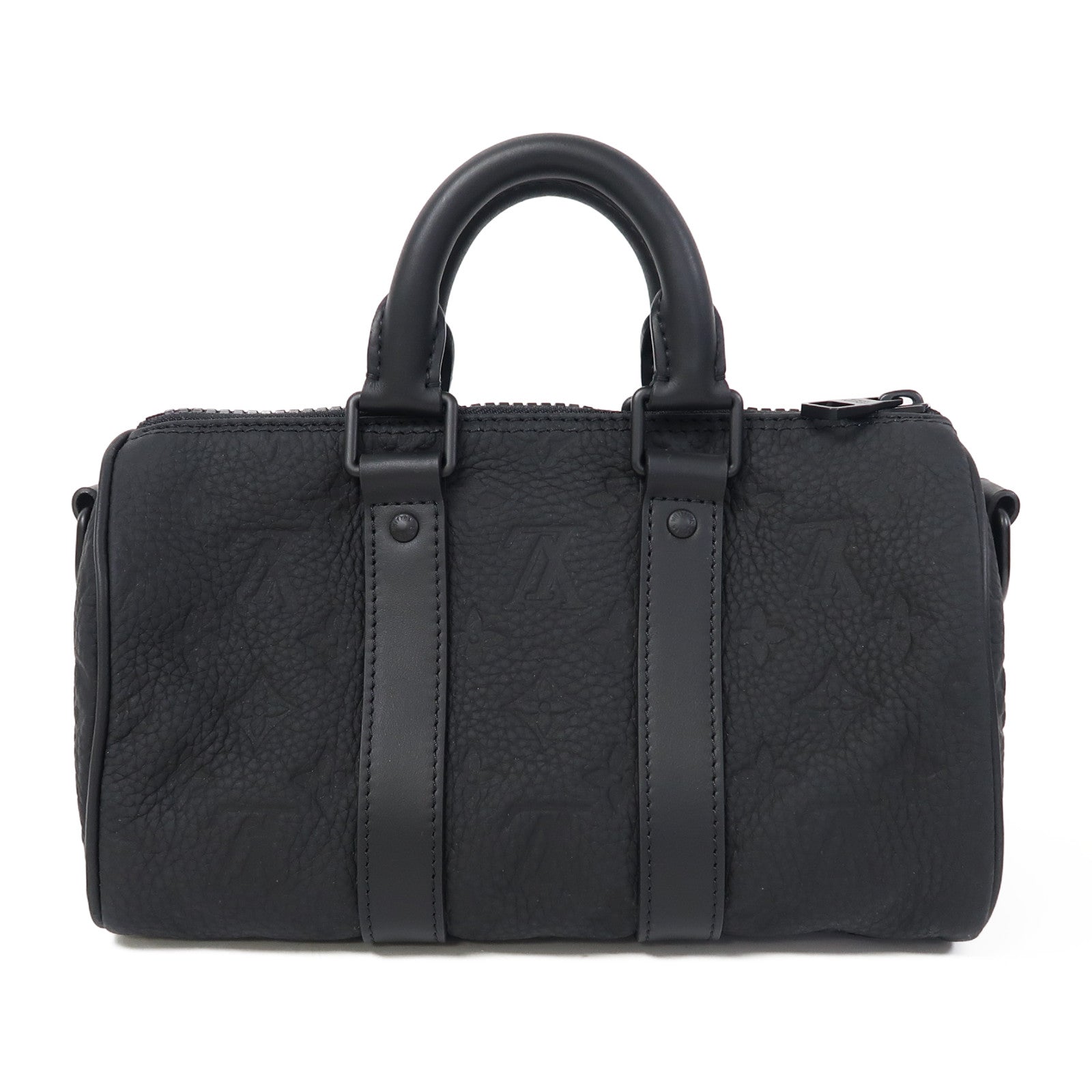 LOUIS VUITTON Monogram Taurillon Leather Keepall Bandoulière 25手挽肩背兩用袋黑色