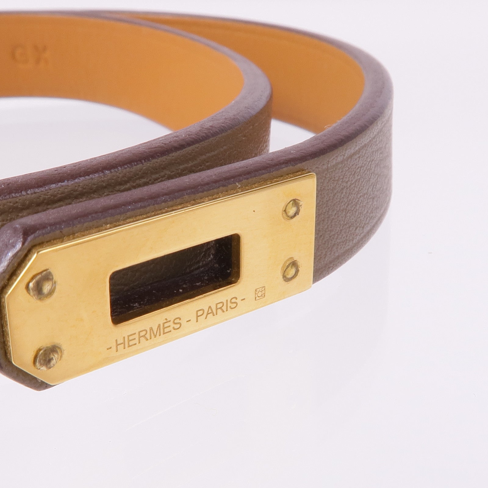 HERMES Swift皮革Mini Kelly Double Bracelet金扣手帶Etoupe